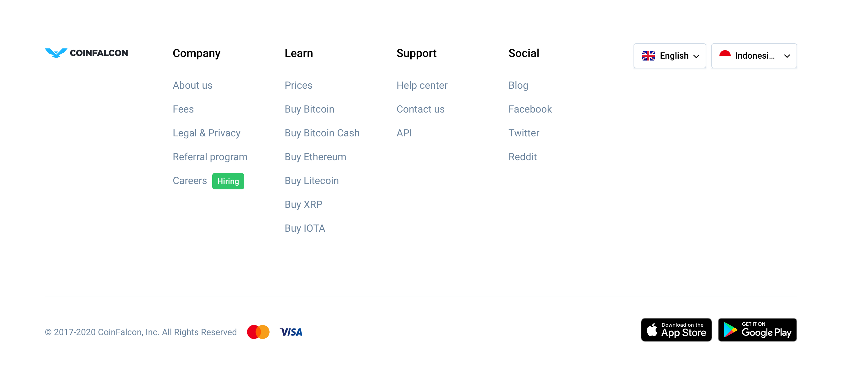 Coinfalcon Footer component screenshot