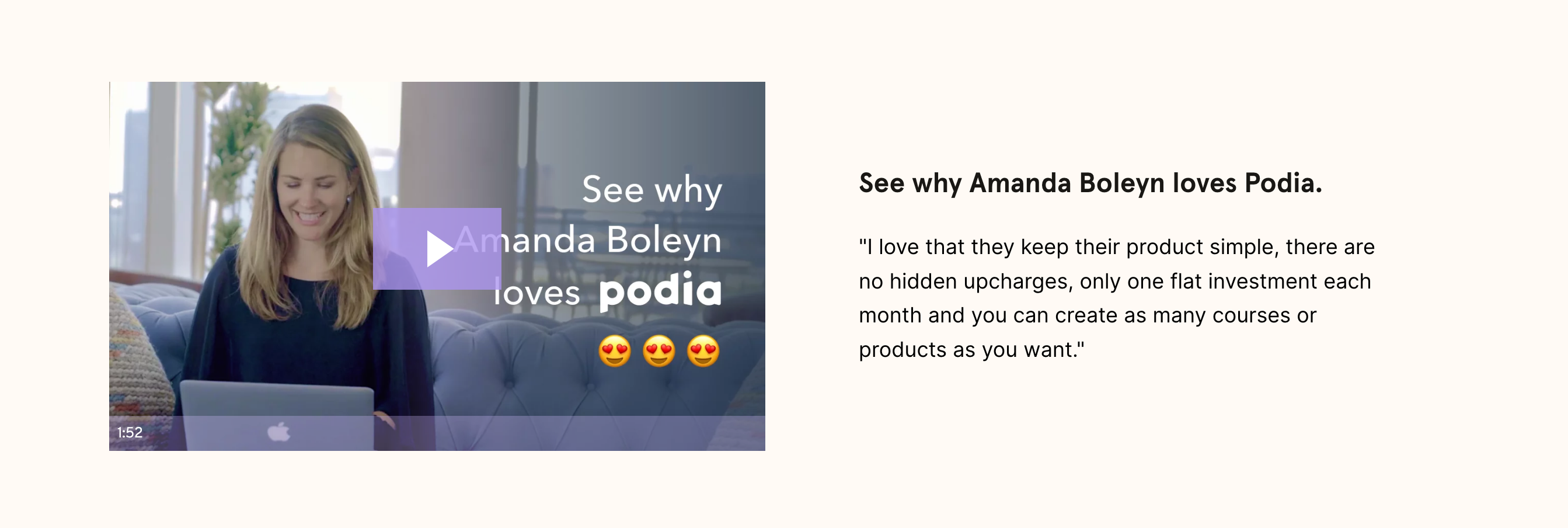 Podia Testimonial component screenshot