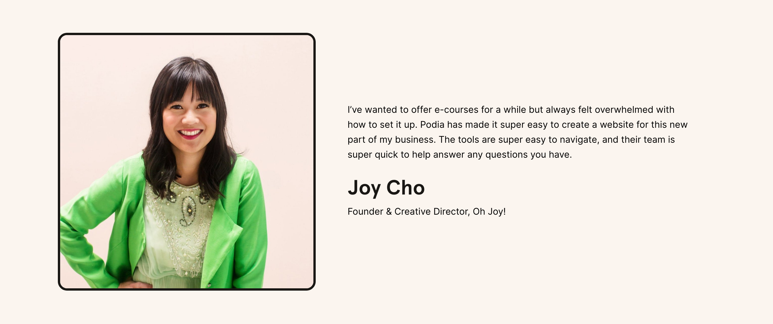 Podia Testimonial component screenshot