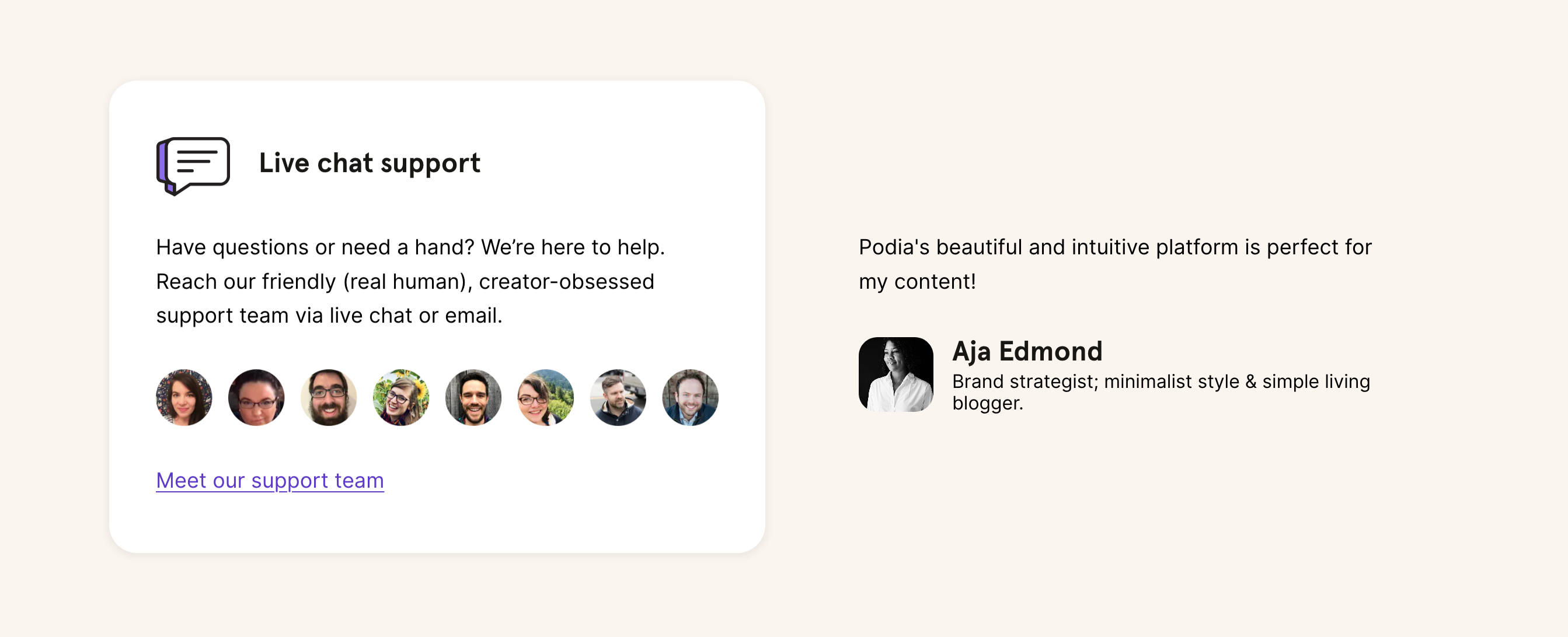 Podia Contact component screenshot