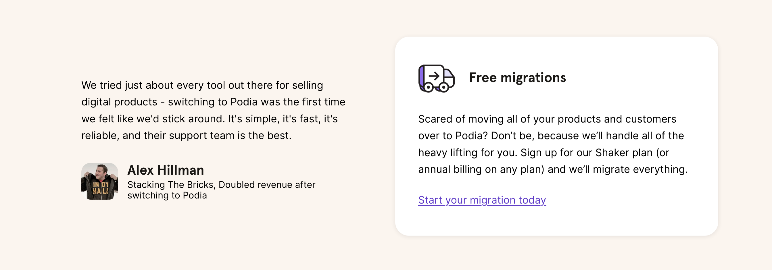 Podia Feature component screenshot