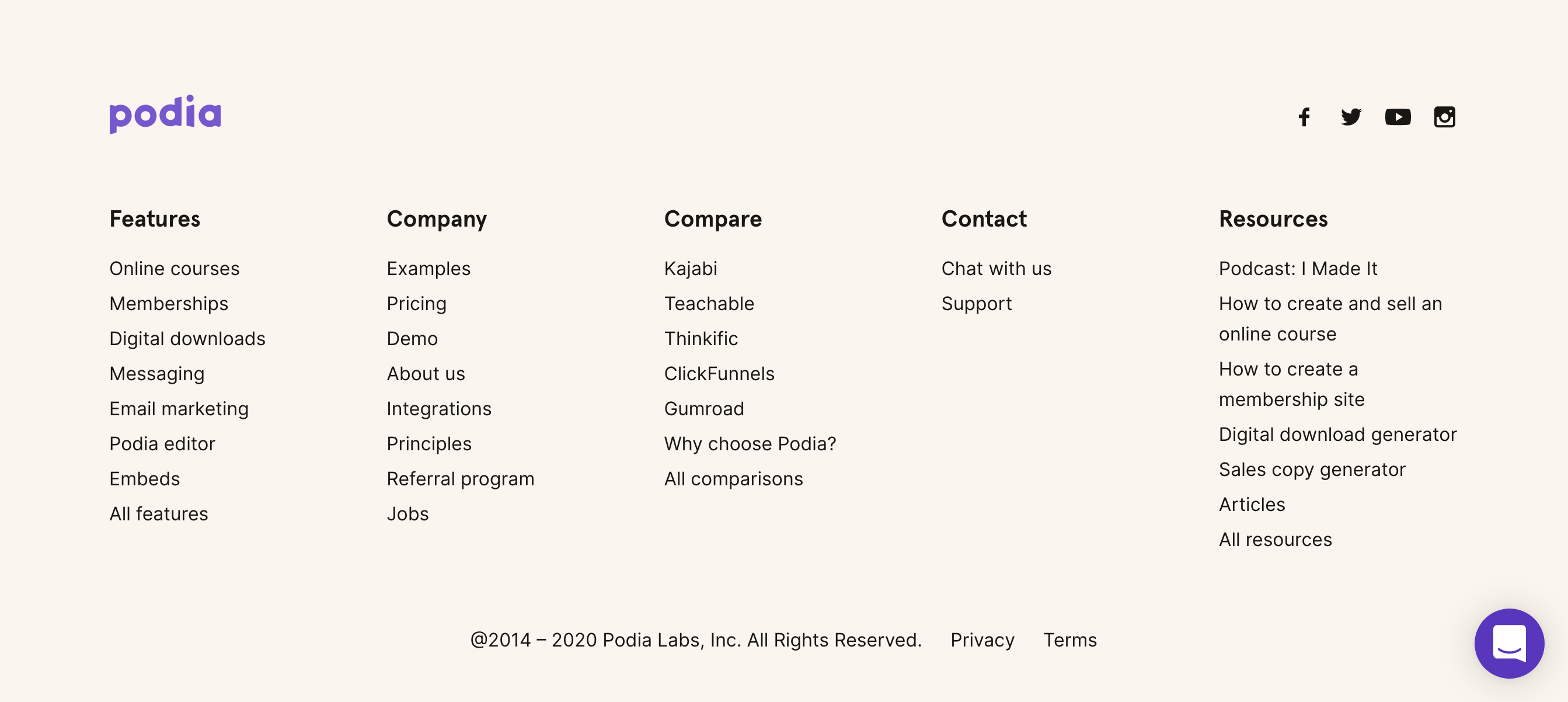 Podia Footer component screenshot