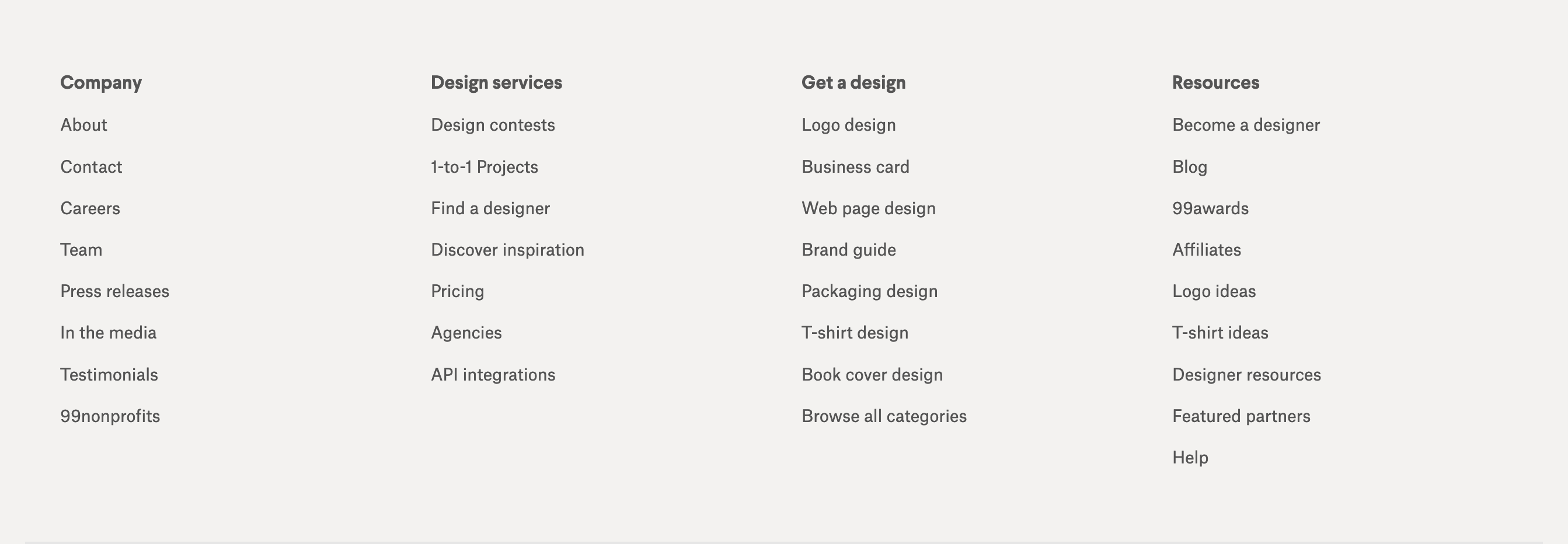 99designs Footer component screenshot