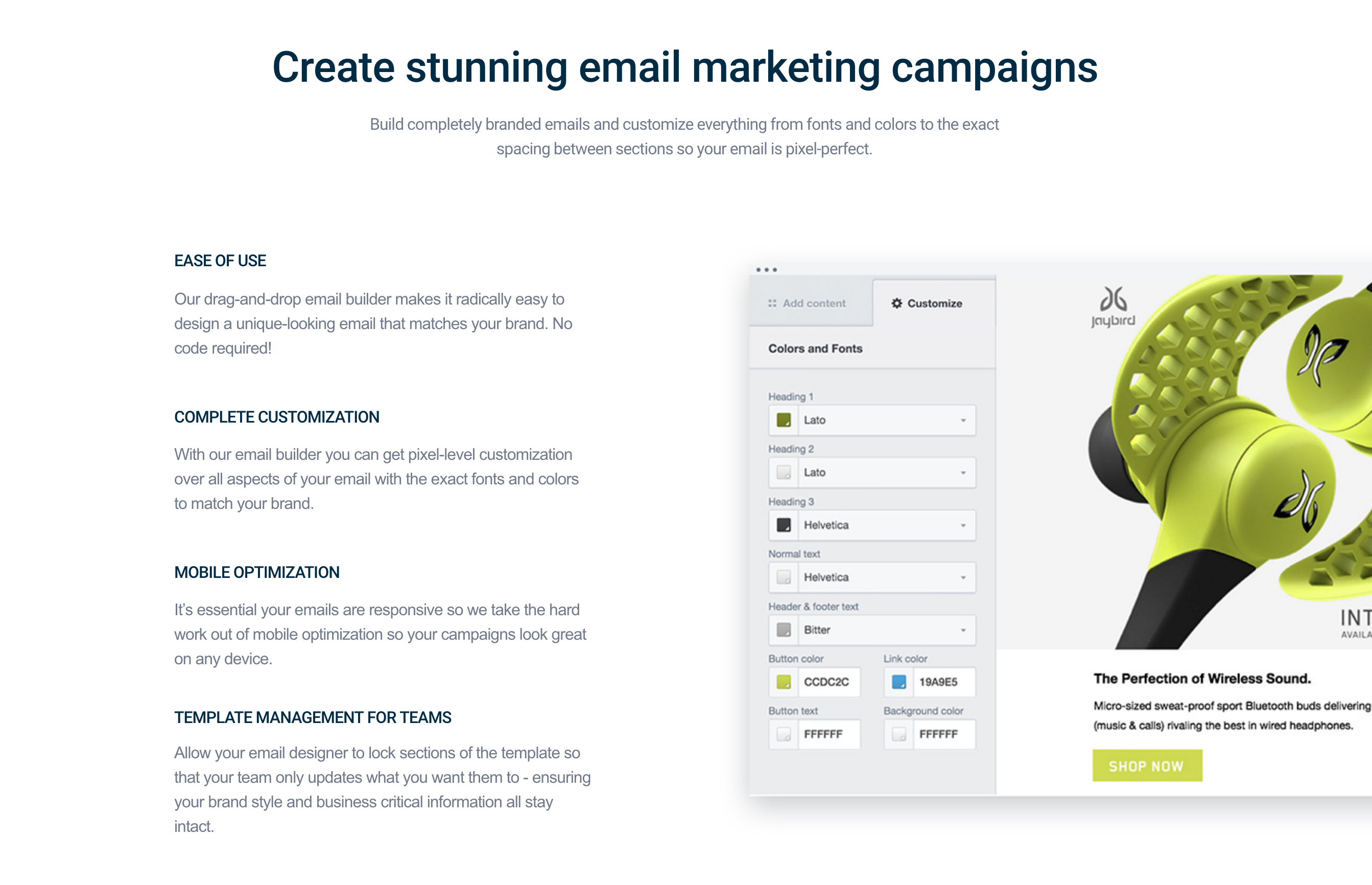 CampaignMonitor Feature component screenshot
