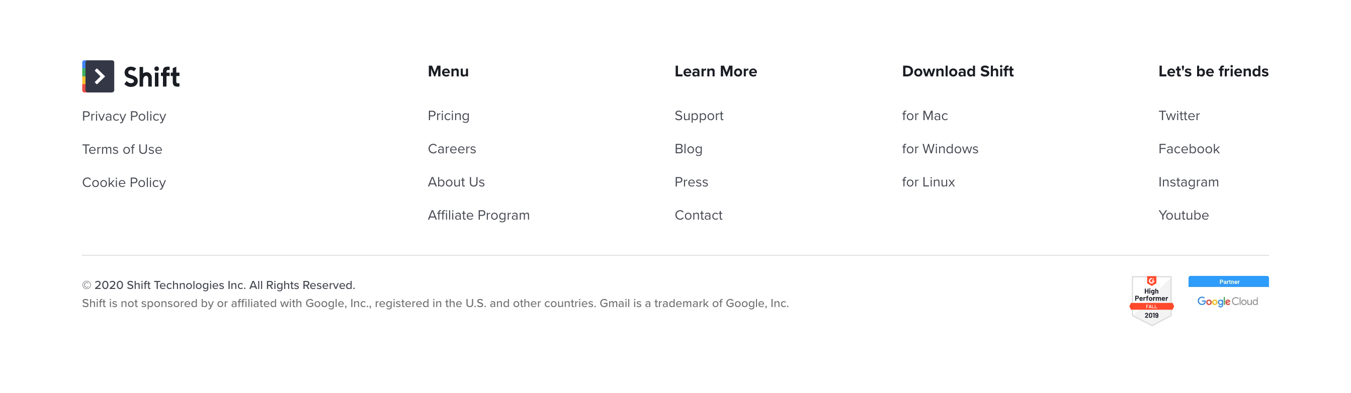 Tryshift Footer component screenshot