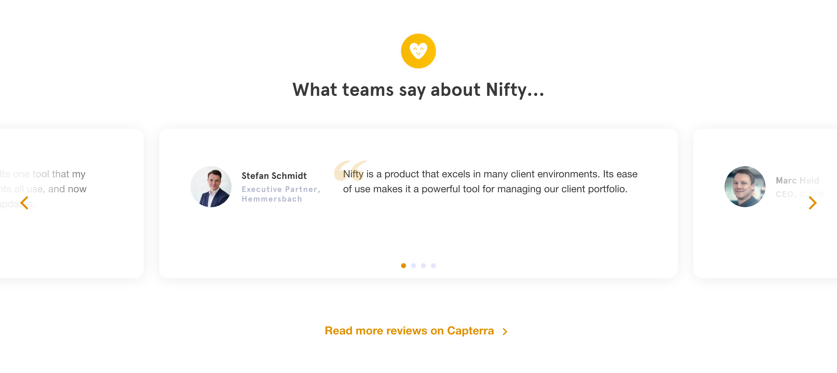 Niftypm Testimonial component screenshot