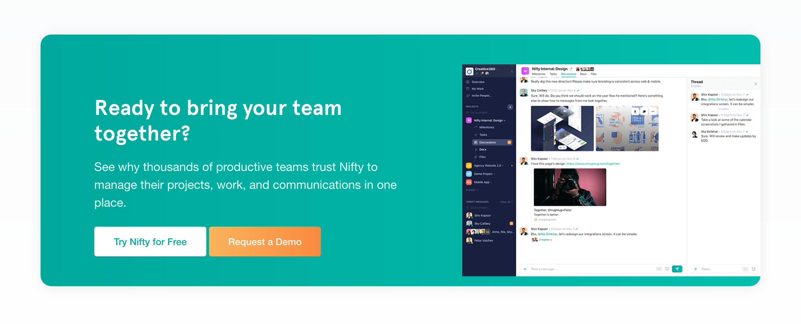Niftypm Call To Action component screenshot