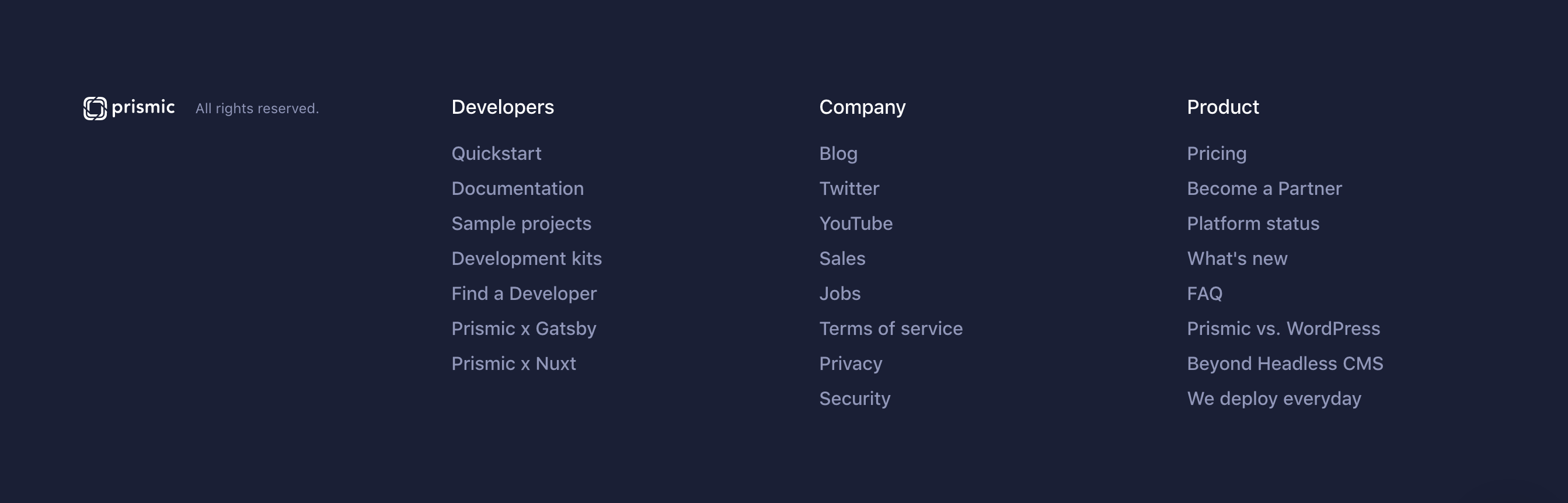 Prismic Footer component screenshot