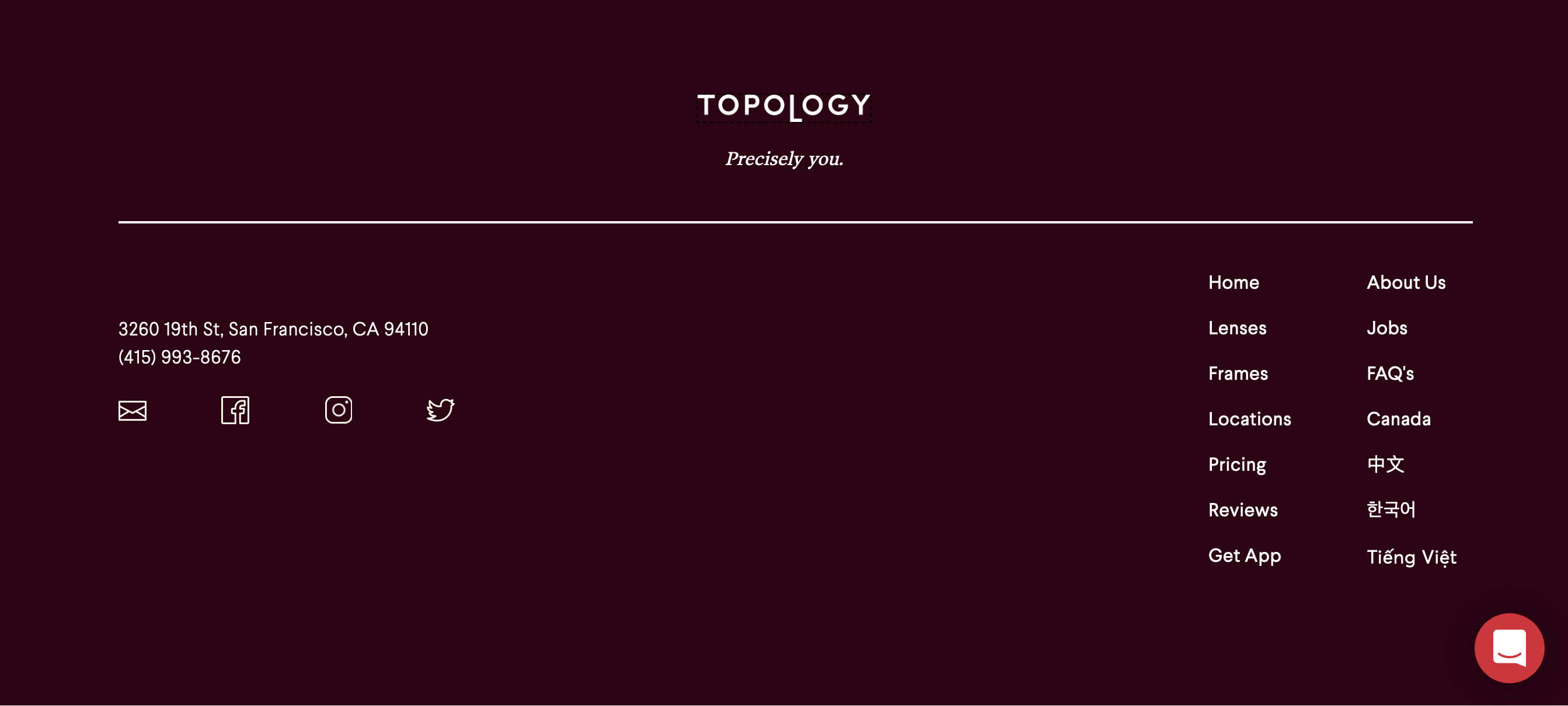 Topologyeyewear Footer component screenshot