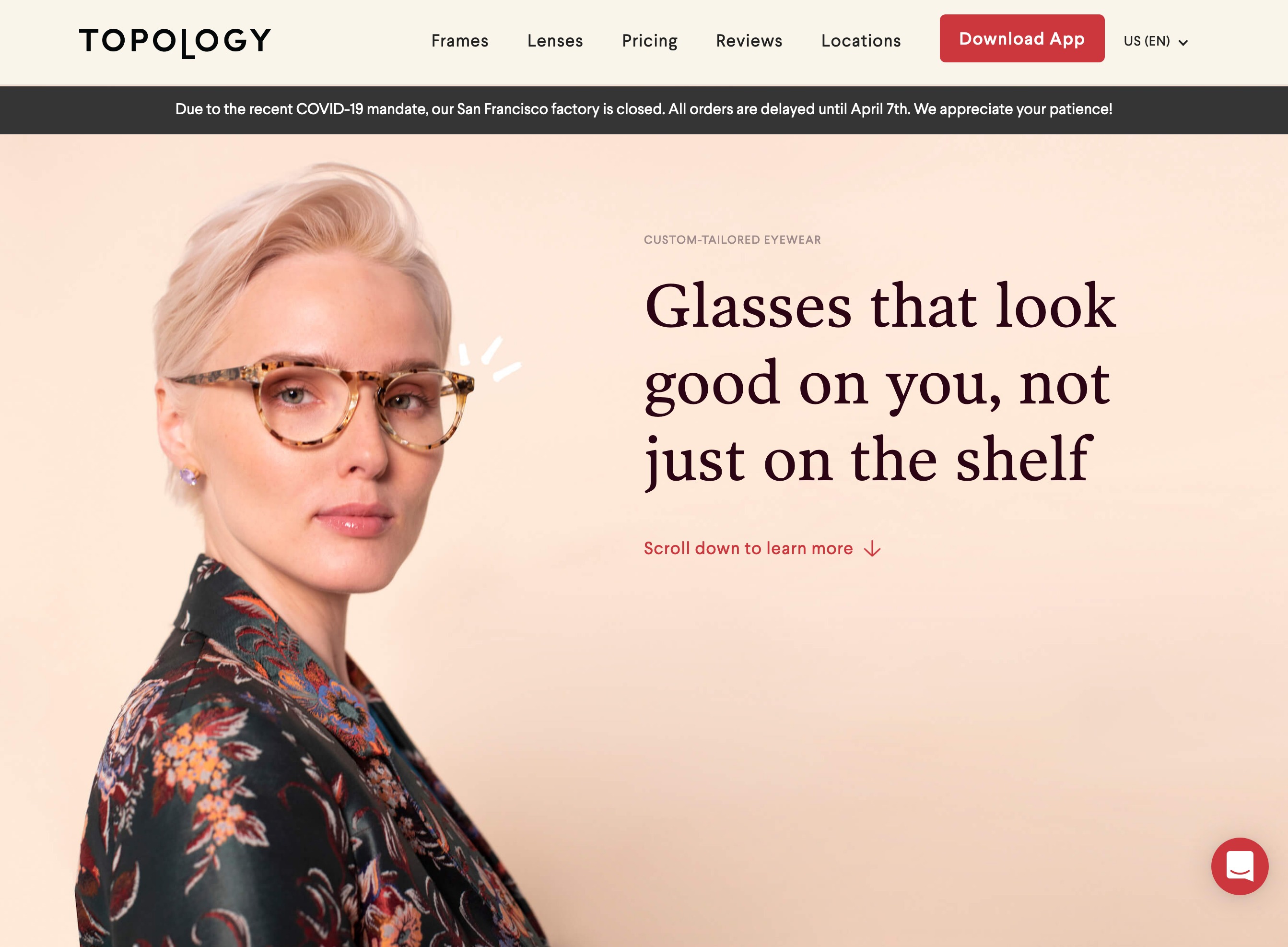 Topologyeyewear Hero component screenshot