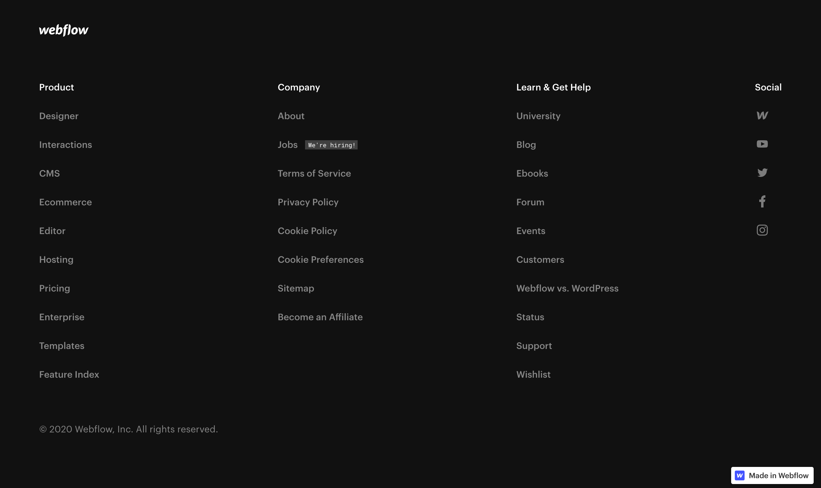 Webflow Footer component screenshot