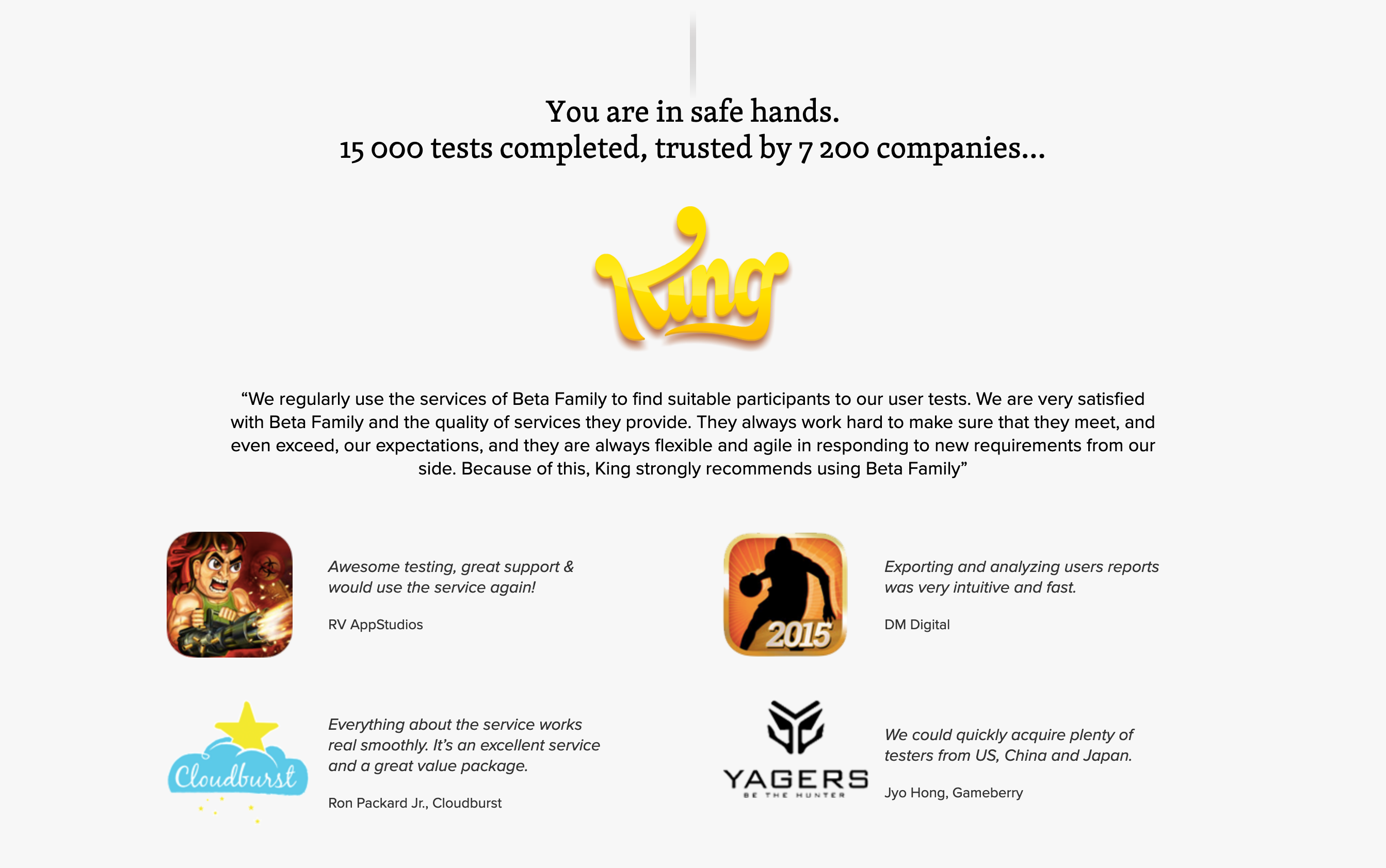 Betafamily Testimonial component screenshot