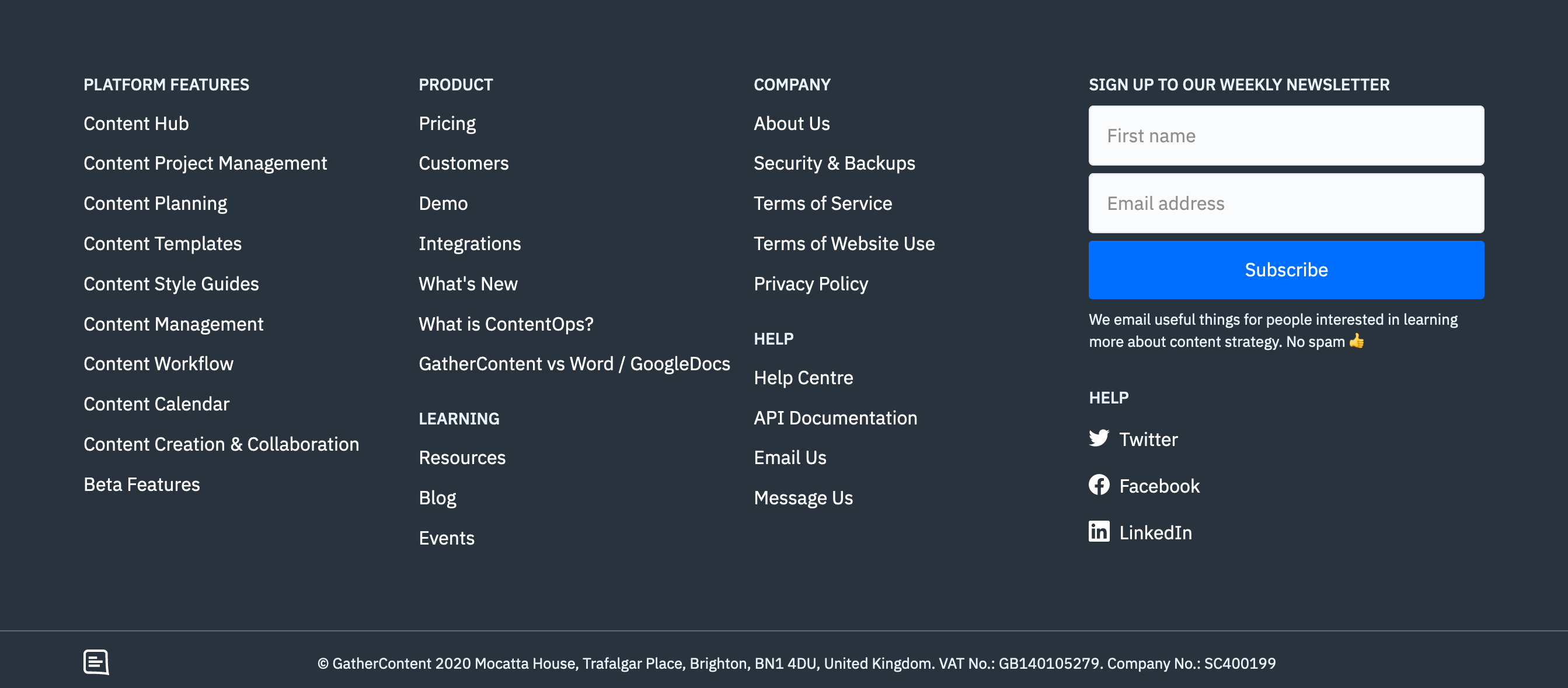 Gathercontent Footer component screenshot