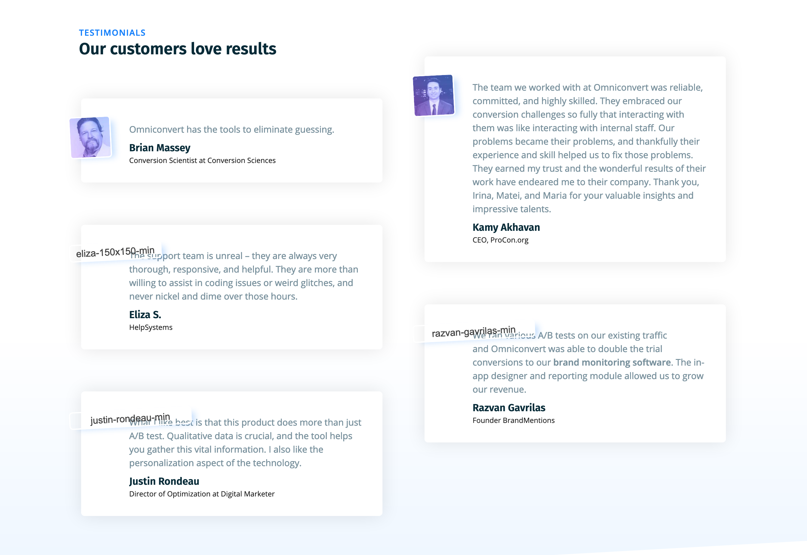 Omniconvert Testimonial component screenshot