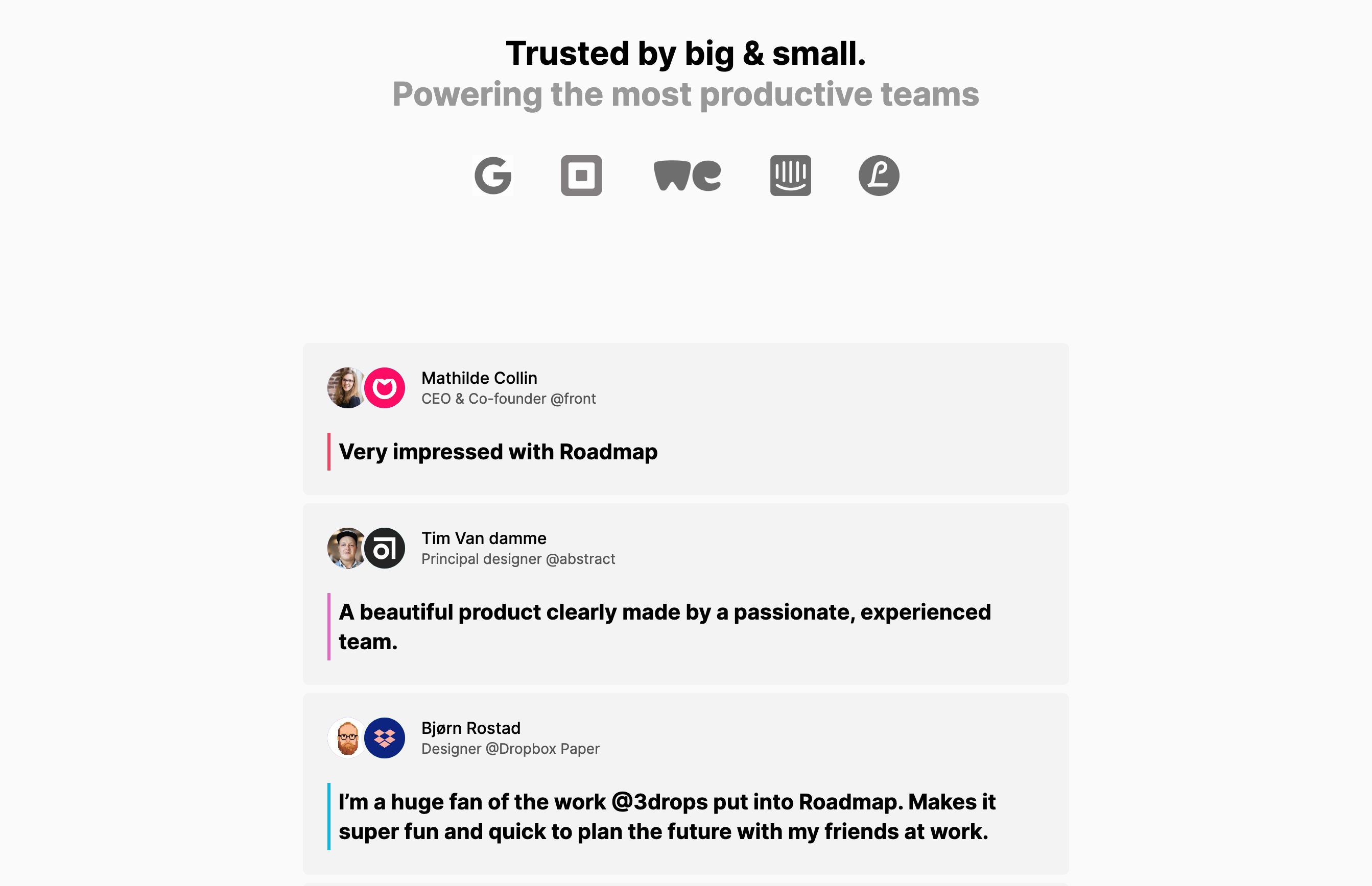 Onroadmap Testimonial component screenshot