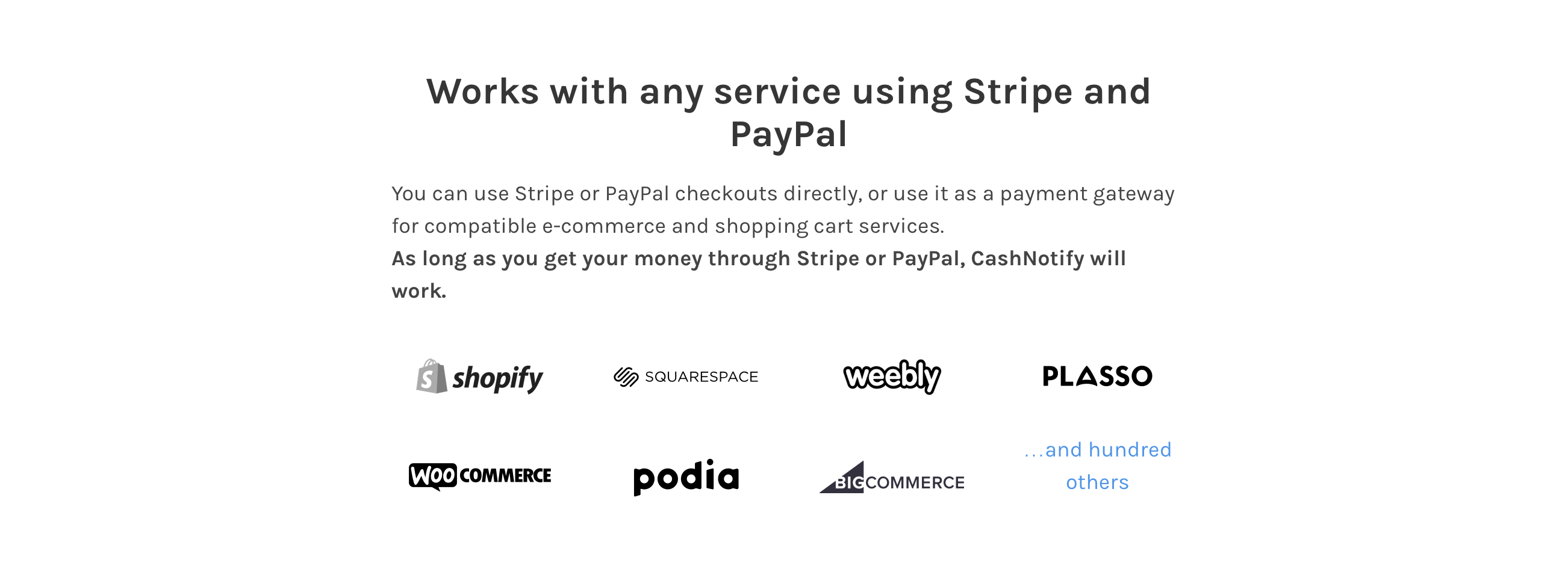Cashnotify Intergrations component screenshot