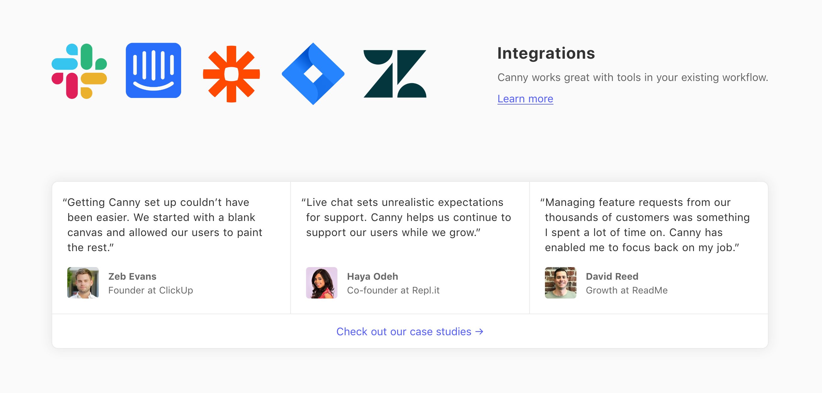 Canny Intergrations component screenshot