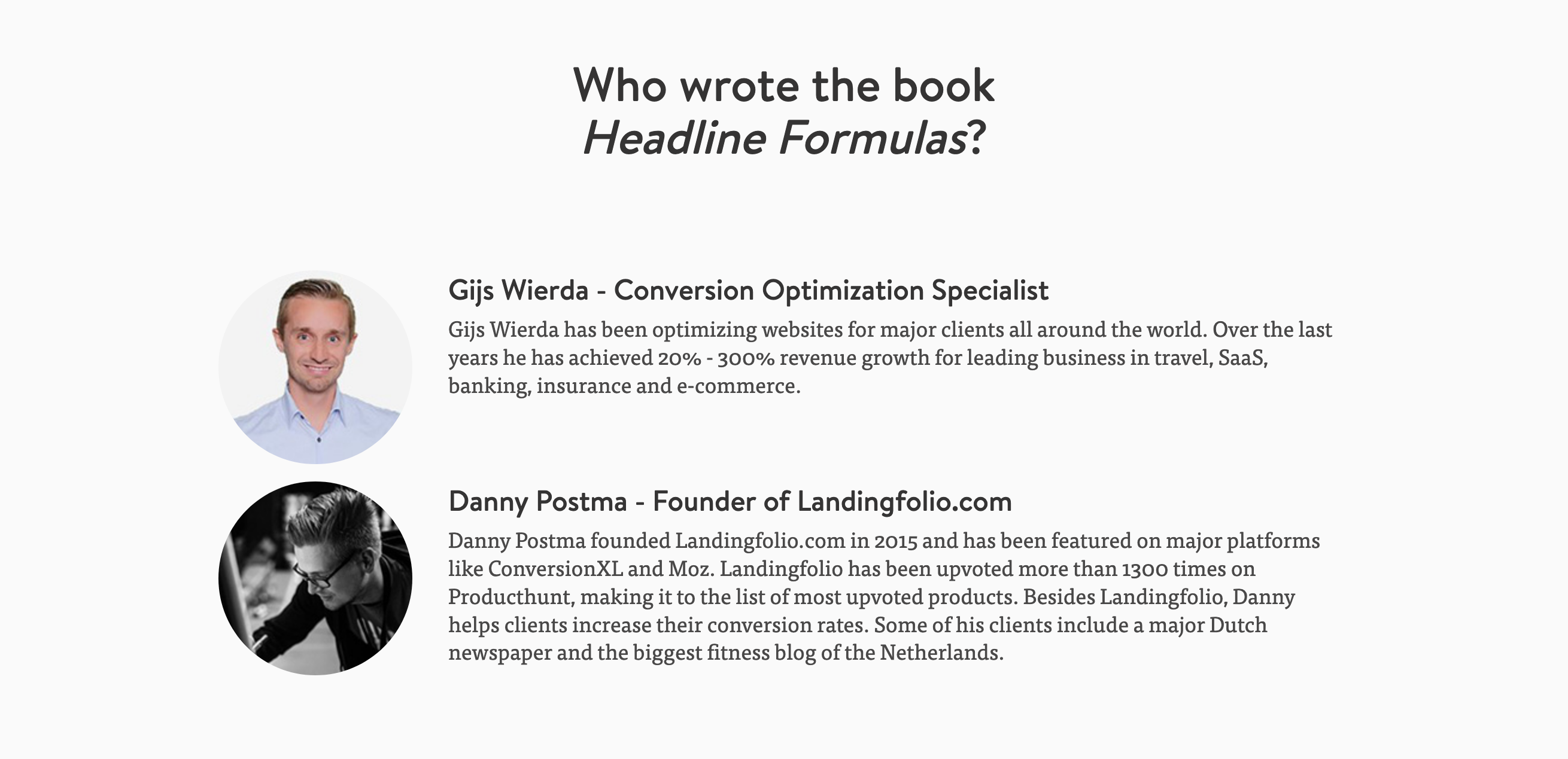 Headline Formulas Team component screenshot
