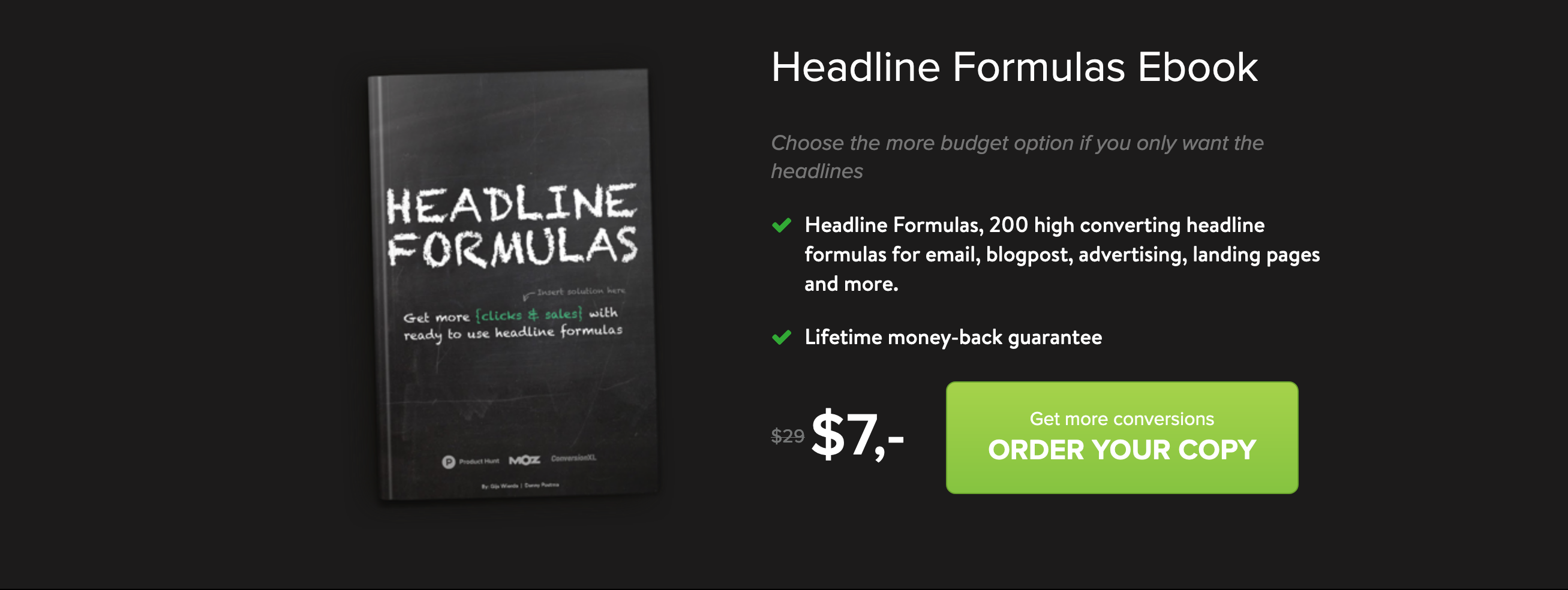 Headline Formulas Pricing component screenshot