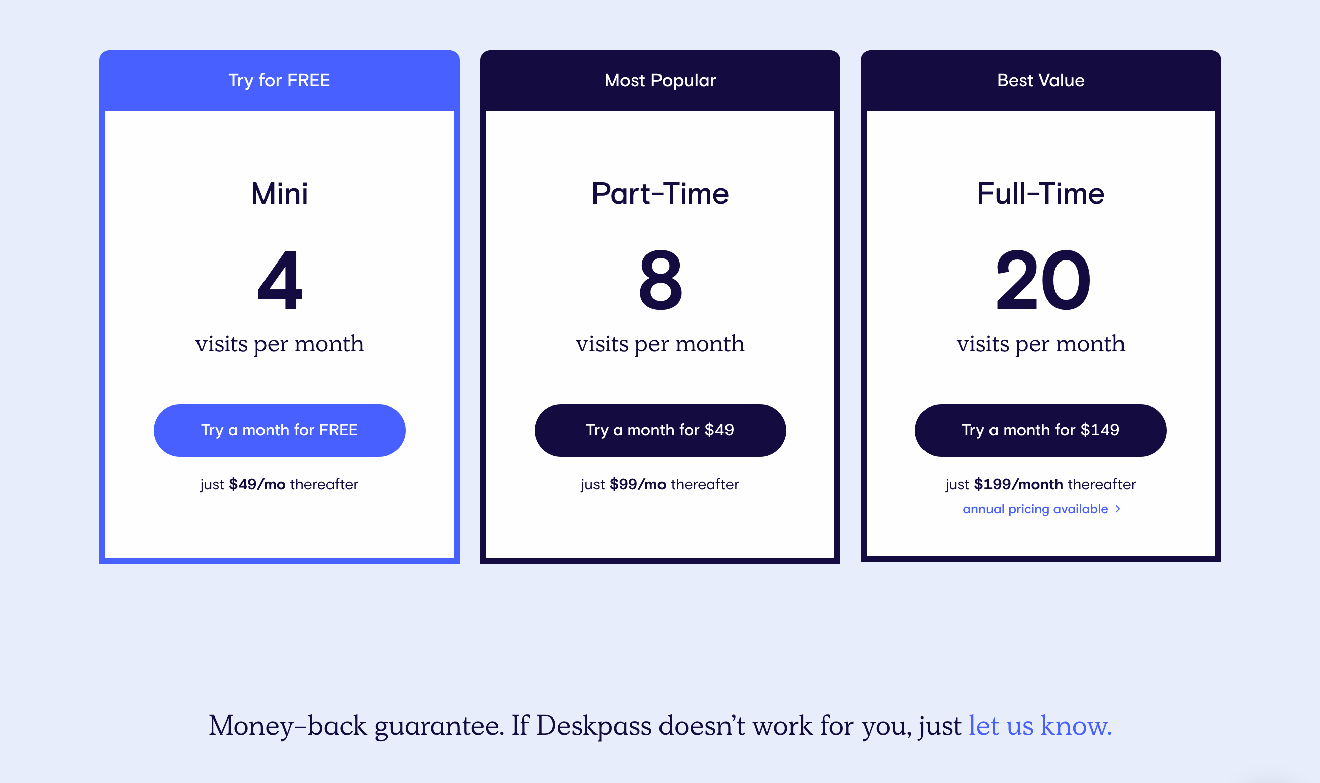 Deskpass Pricing component screenshot