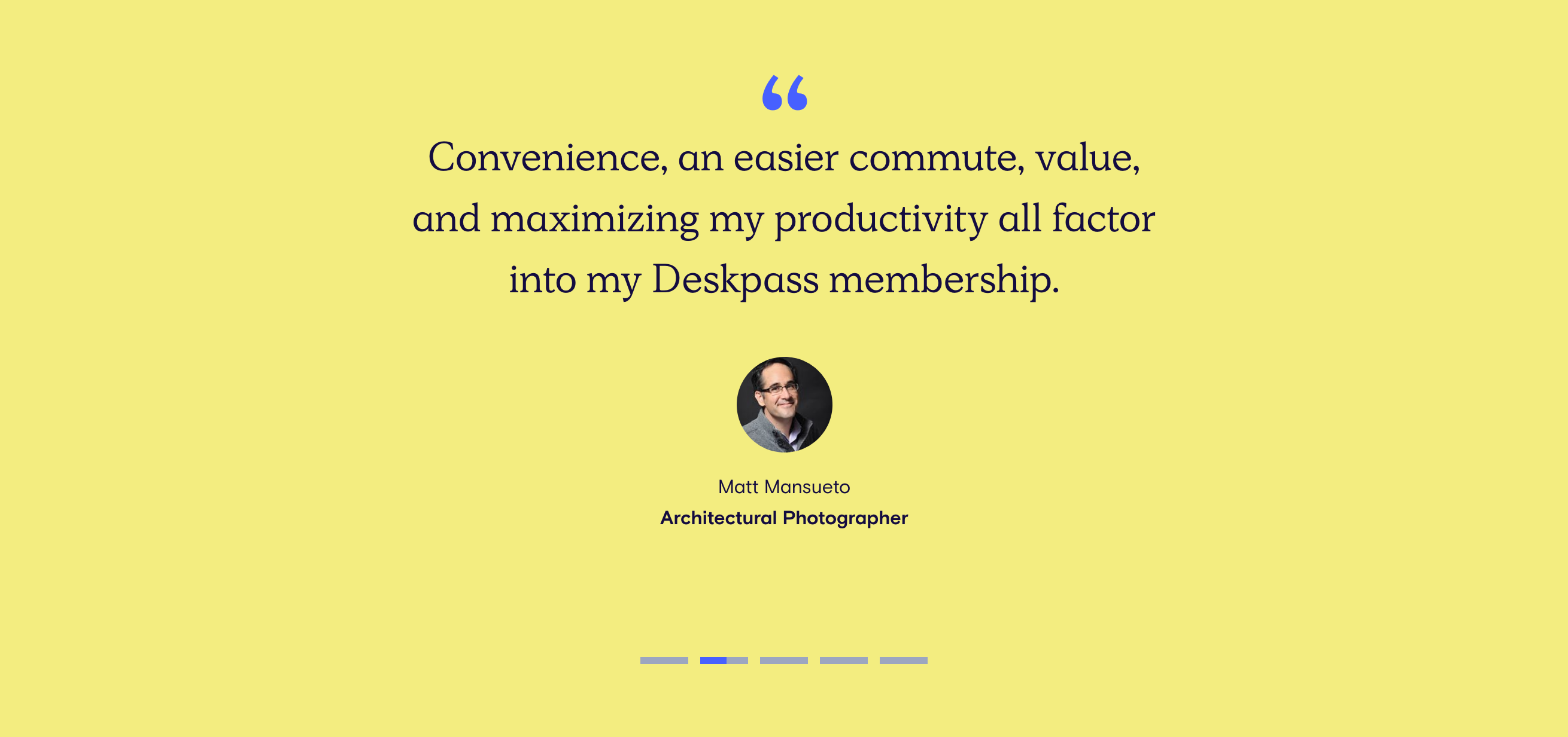 Deskpass Testimonial component screenshot