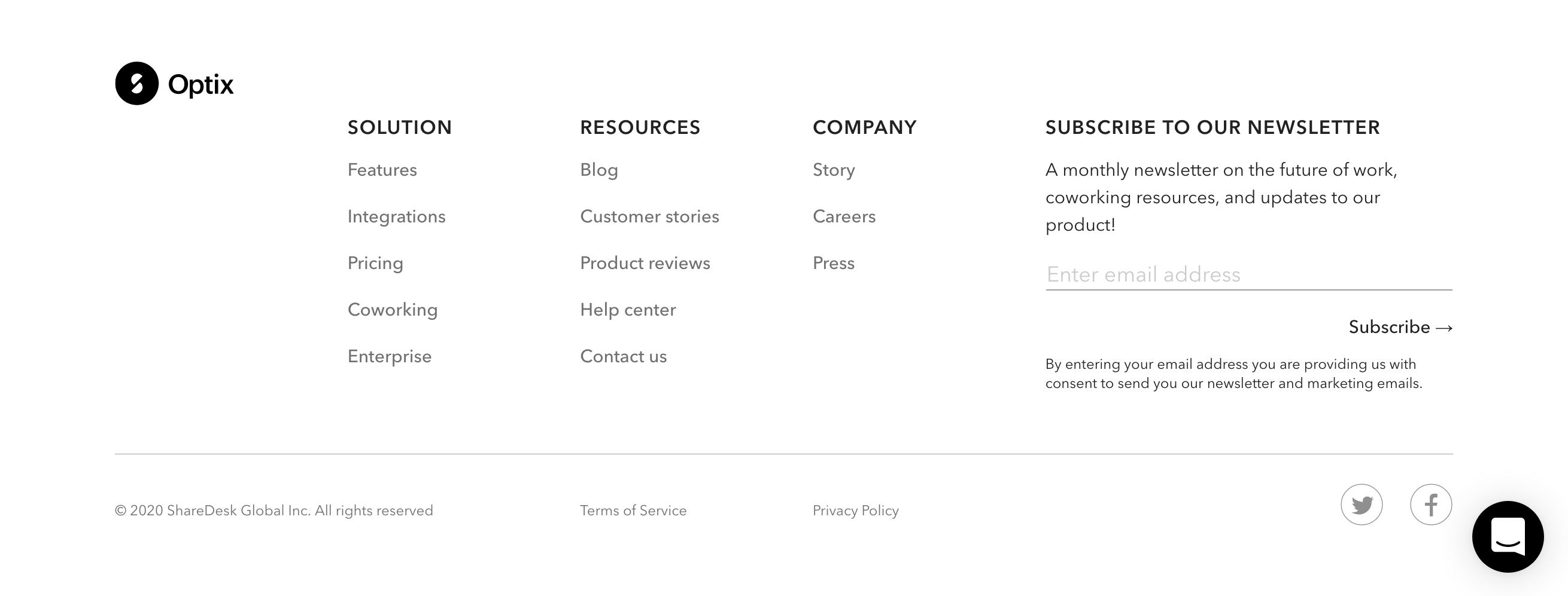 Optixapp Footer component screenshot