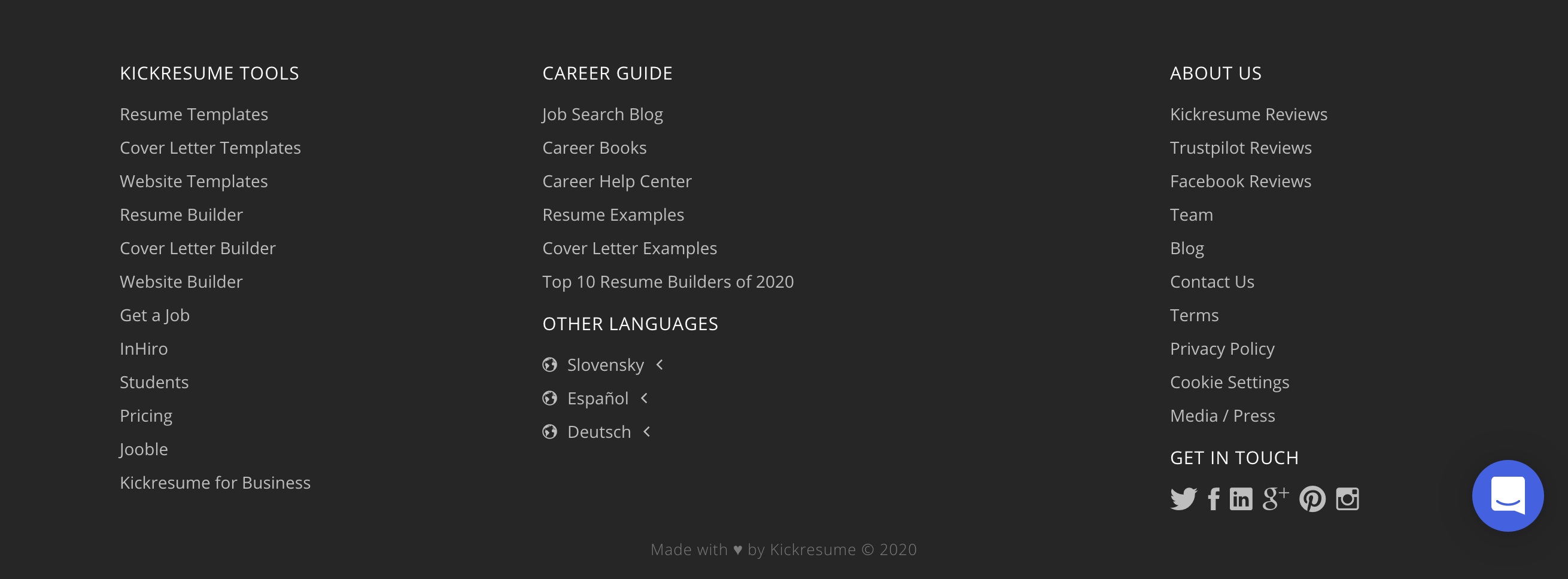 Kickresume Footer component screenshot