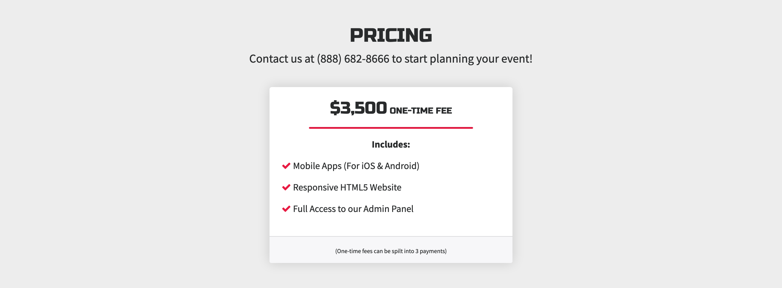 OurEvent Pricing component screenshot