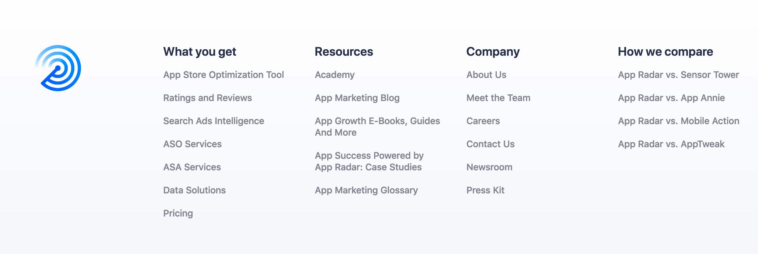 Appradar Footer component screenshot