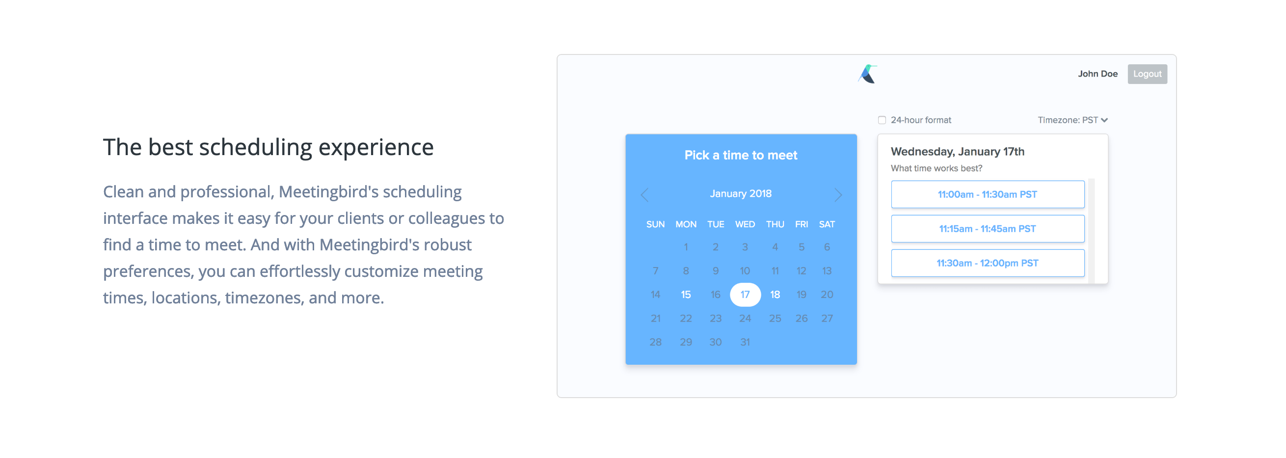 Meetingbird Feature component screenshot