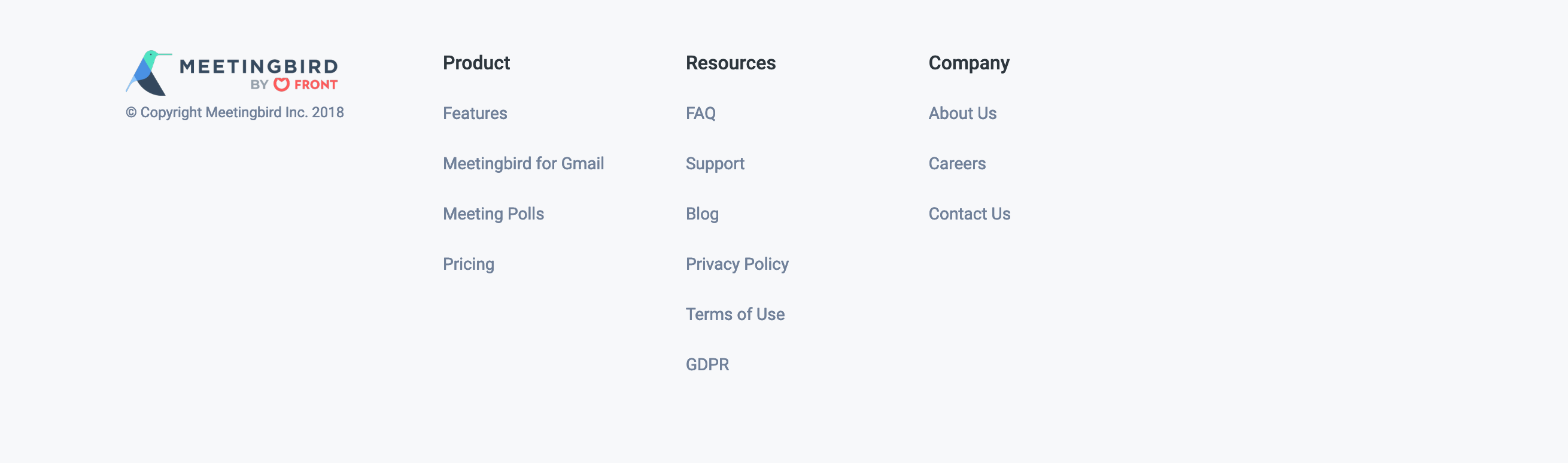 Meetingbird Footer component screenshot