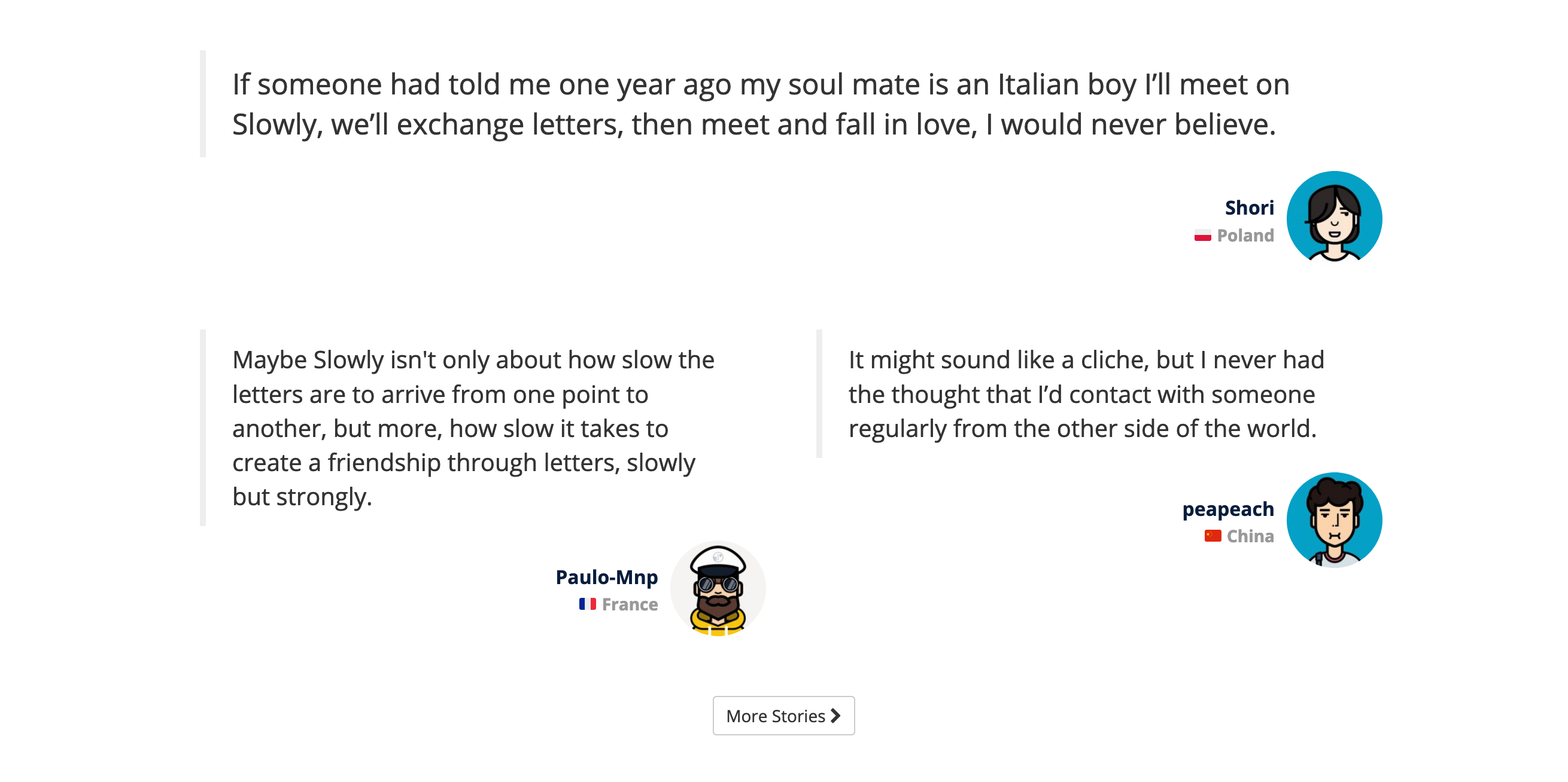 Slowly Testimonial component screenshot