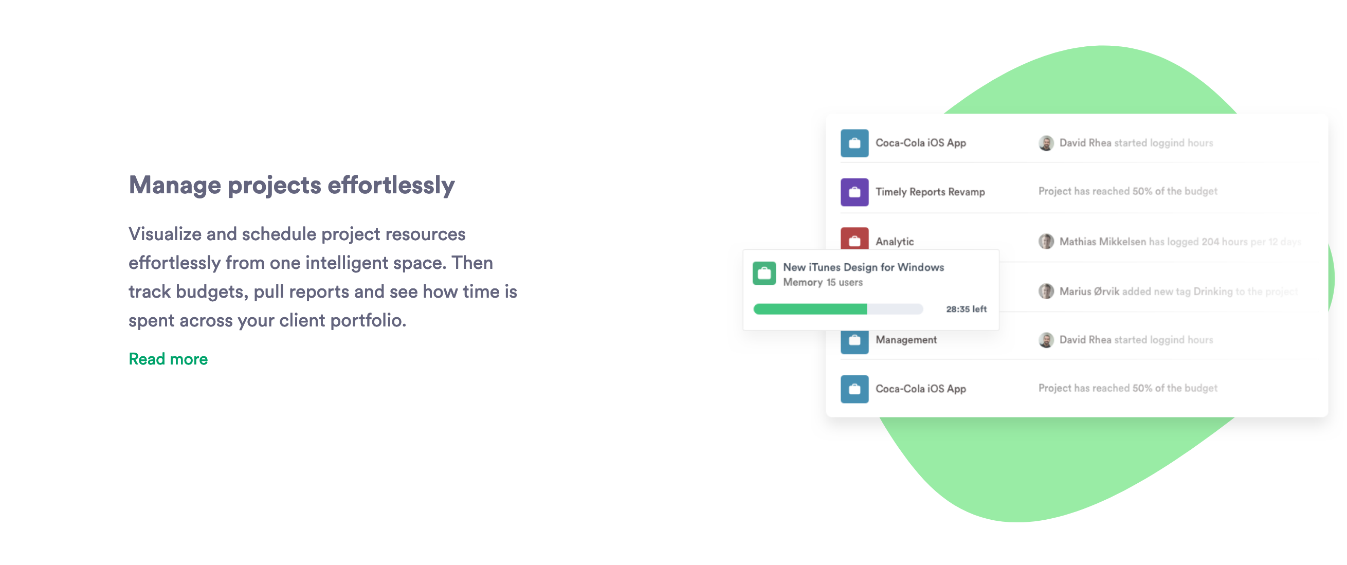 Timely Feature component screenshot