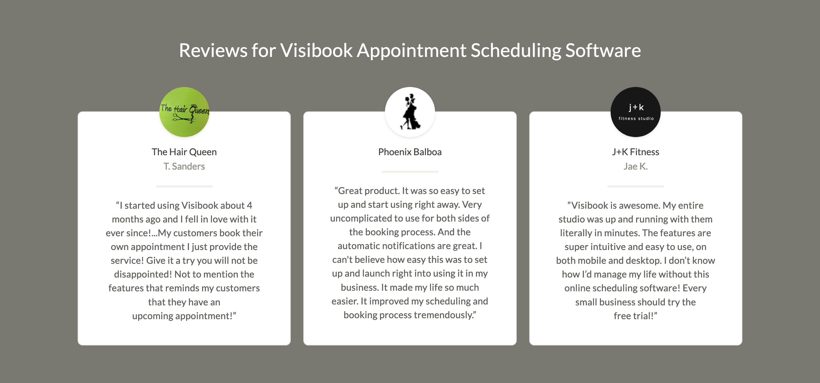 Visibook Testimonial component screenshot