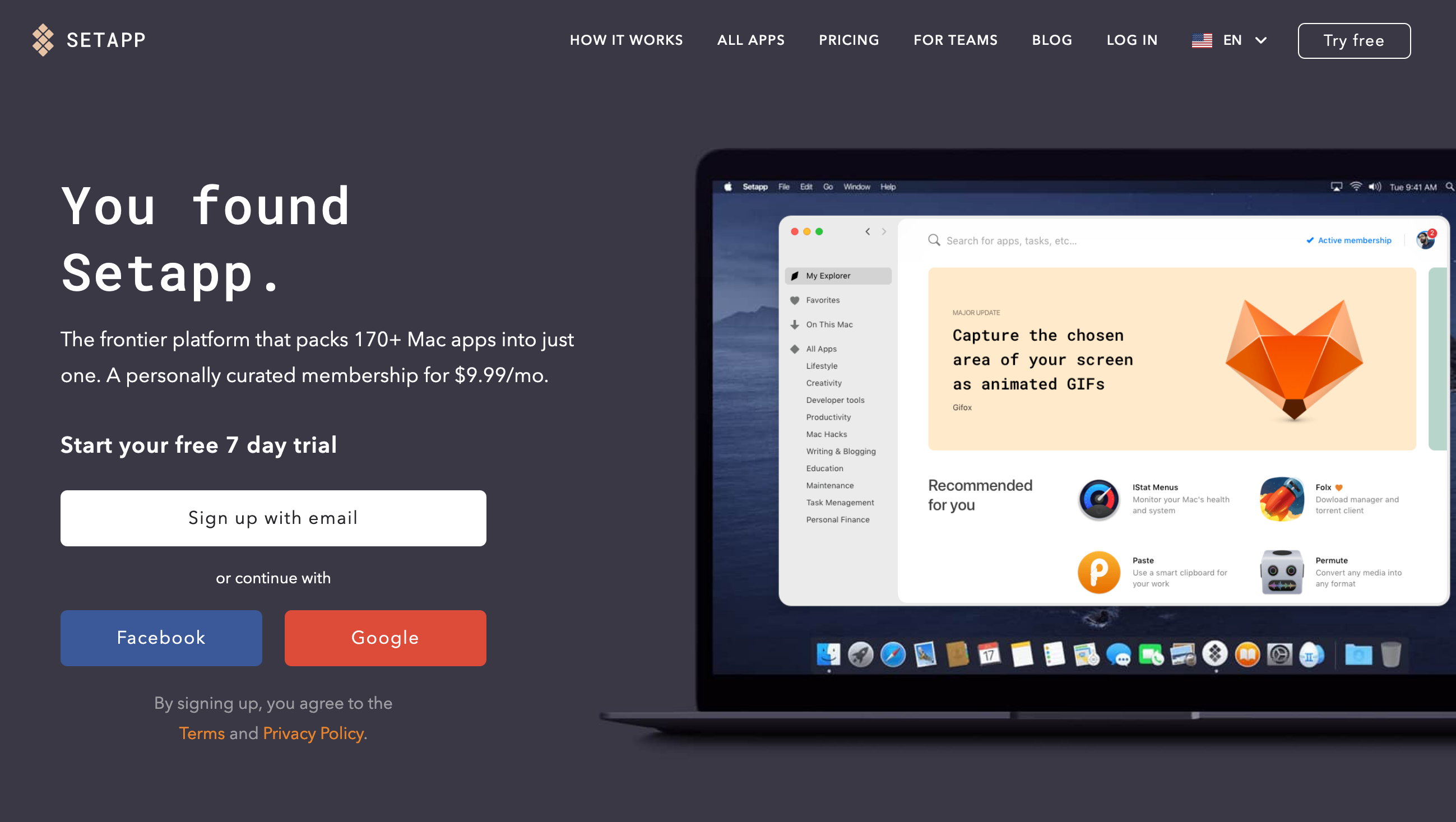Setapp Hero component screenshot