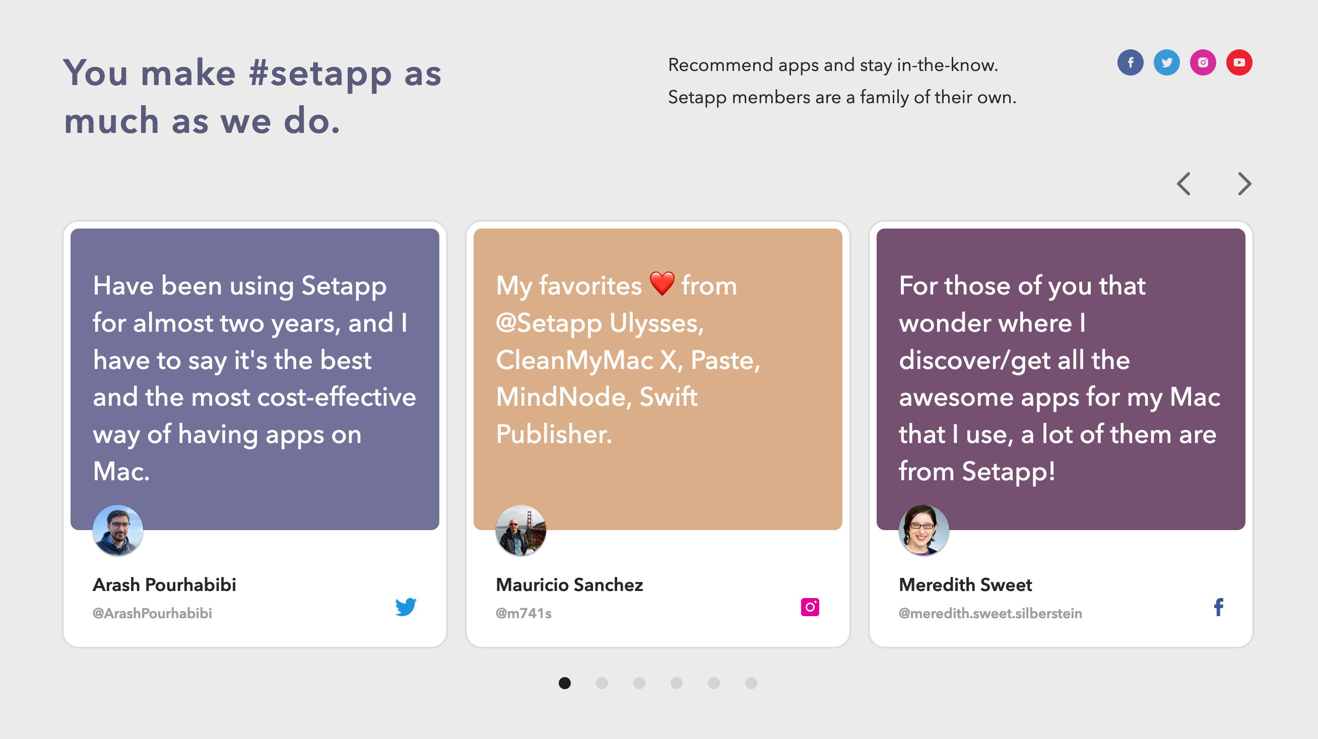 Setapp Testimonial component screenshot
