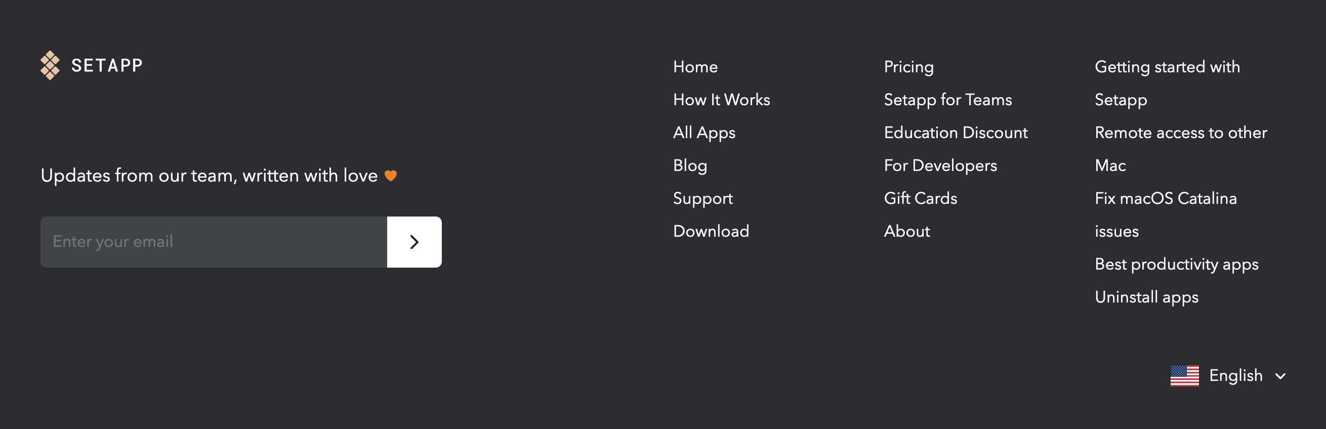 Setapp Footer component screenshot