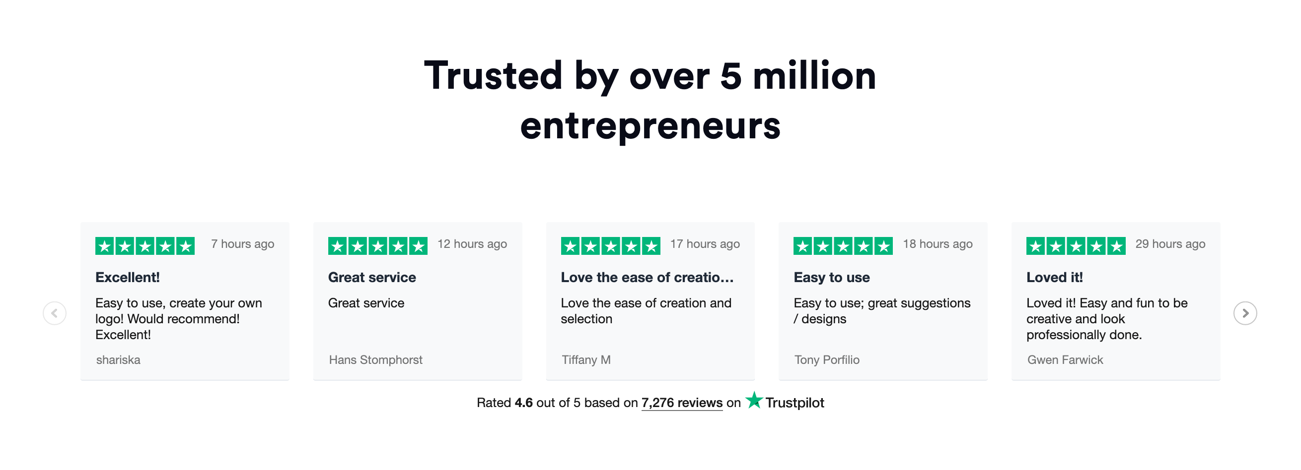 Logojoy Testimonial component screenshot