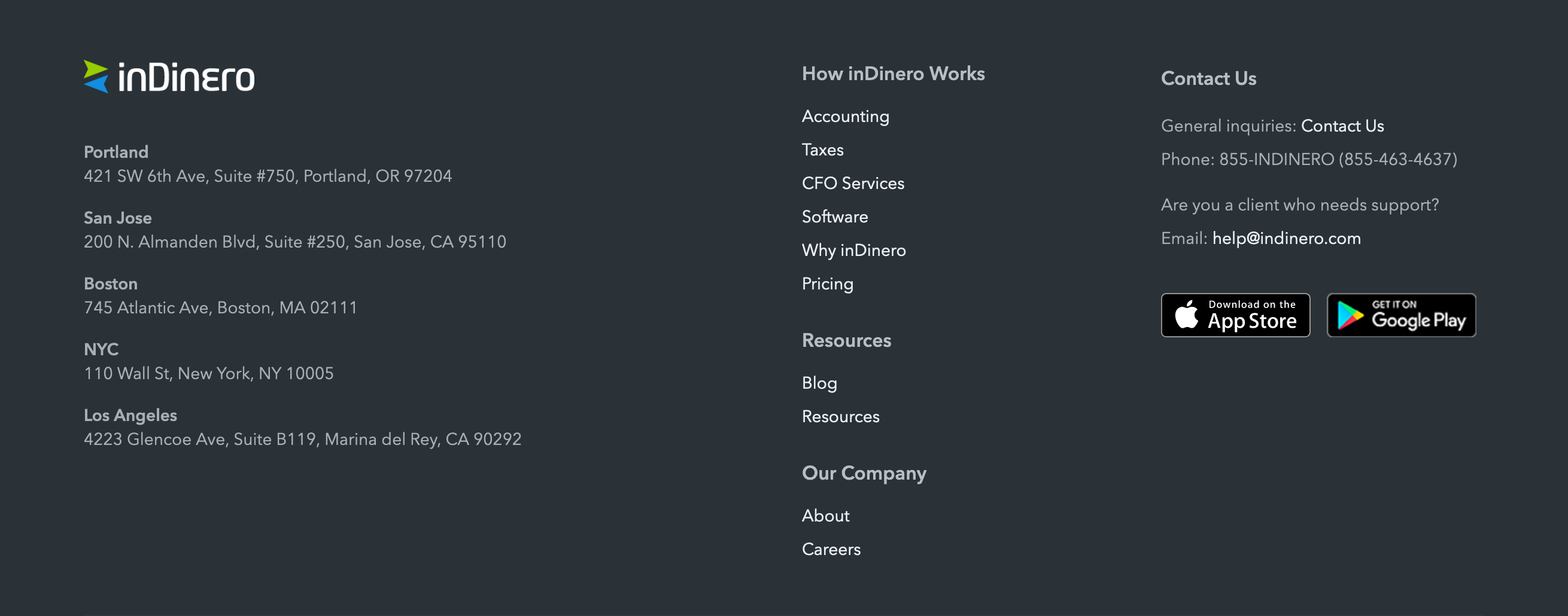 Indinero Footer component screenshot