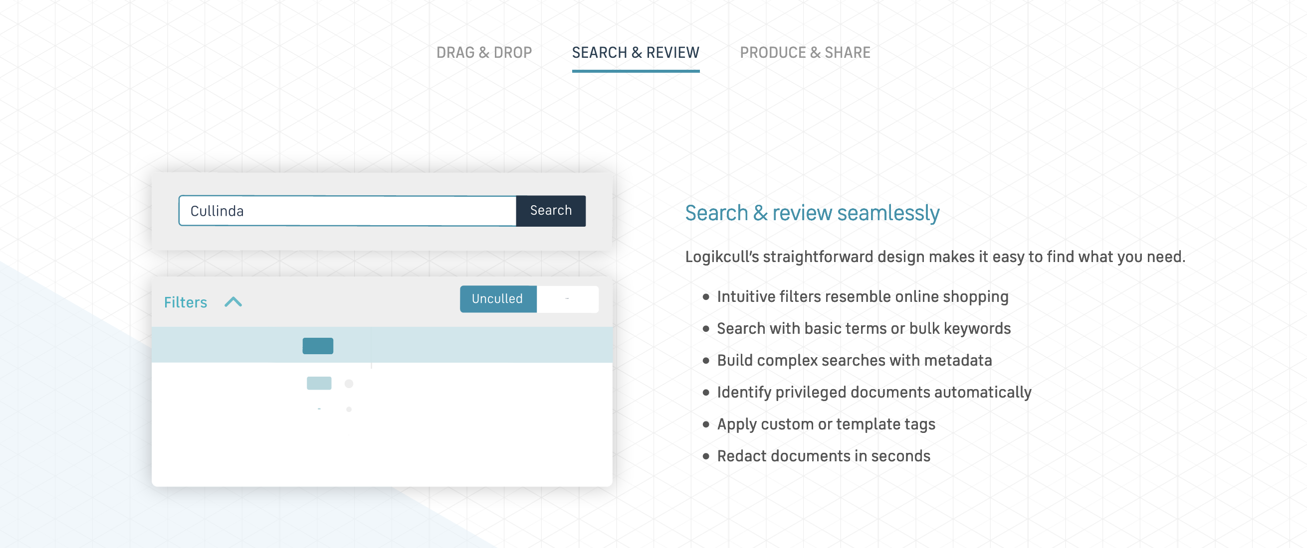 Logikcull Feature component screenshot