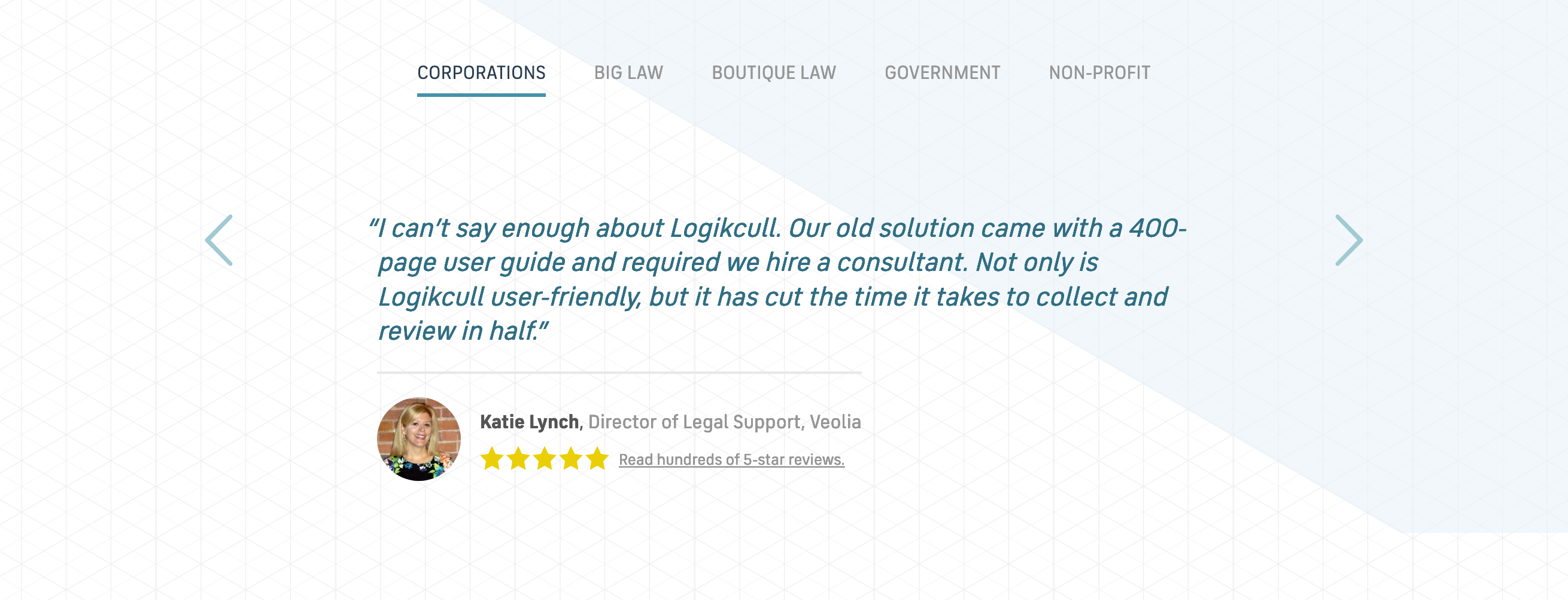 Logikcull Testimonial component screenshot