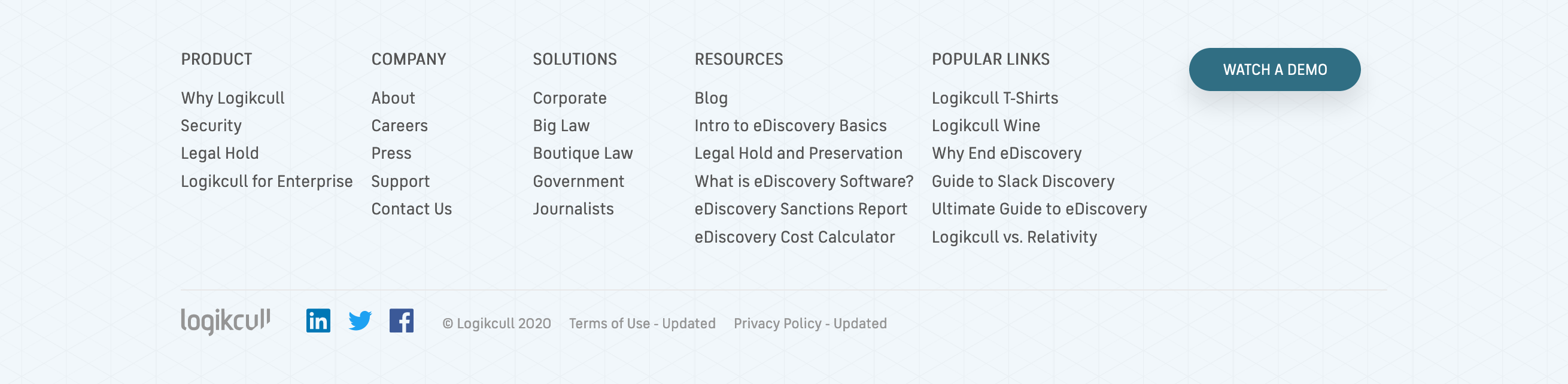 Logikcull Footer component screenshot