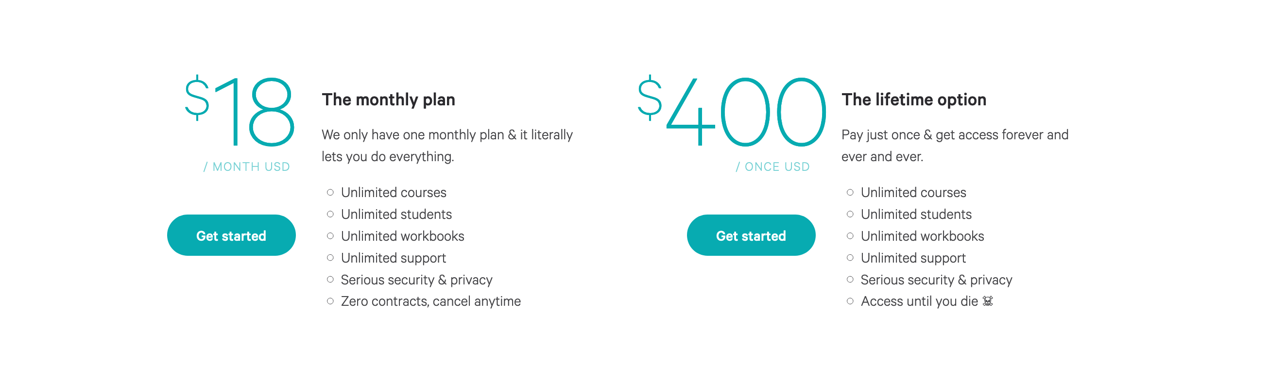 Ofcoursebooks Pricing component screenshot
