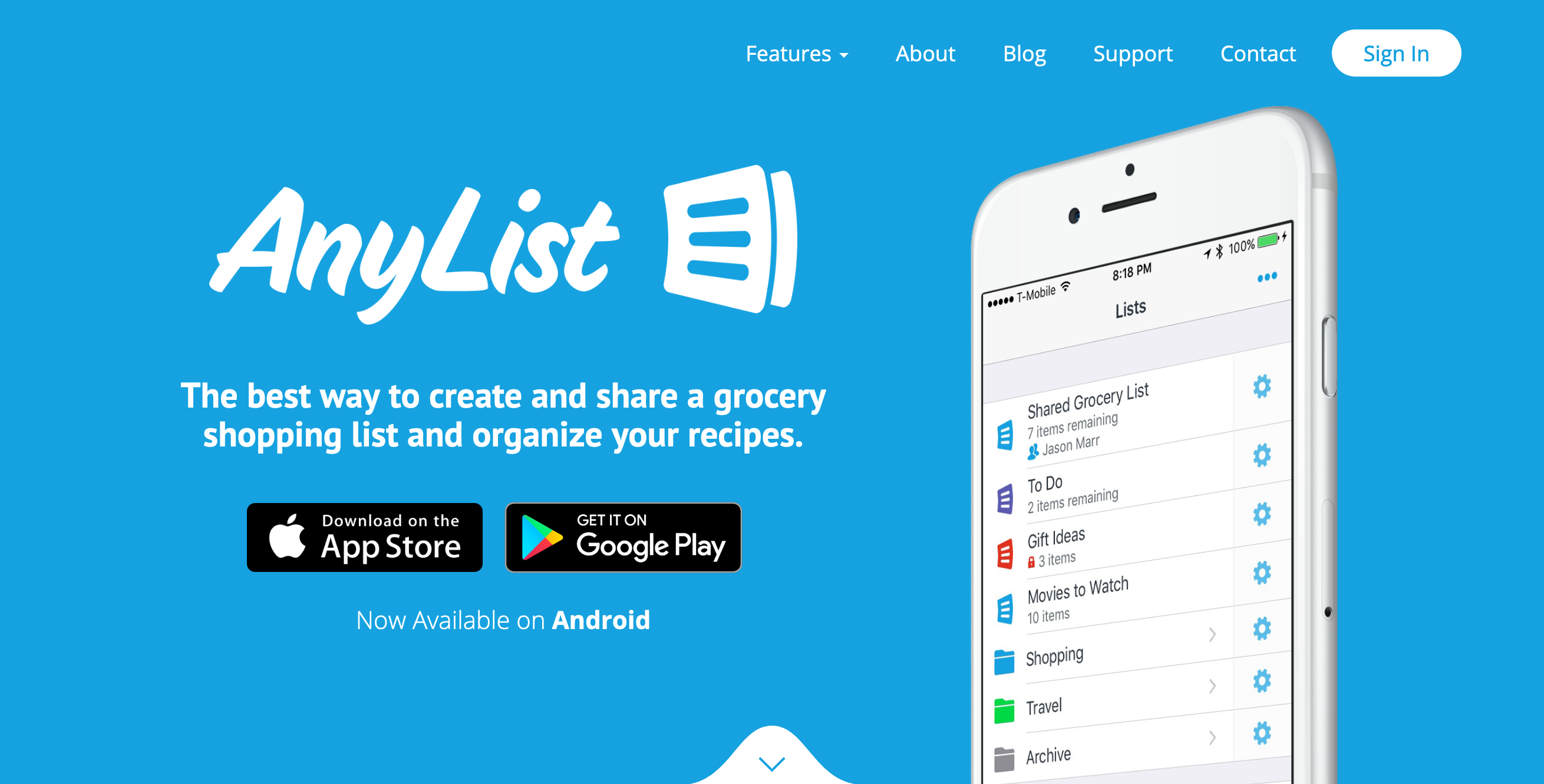 Anylist Hero component screenshot
