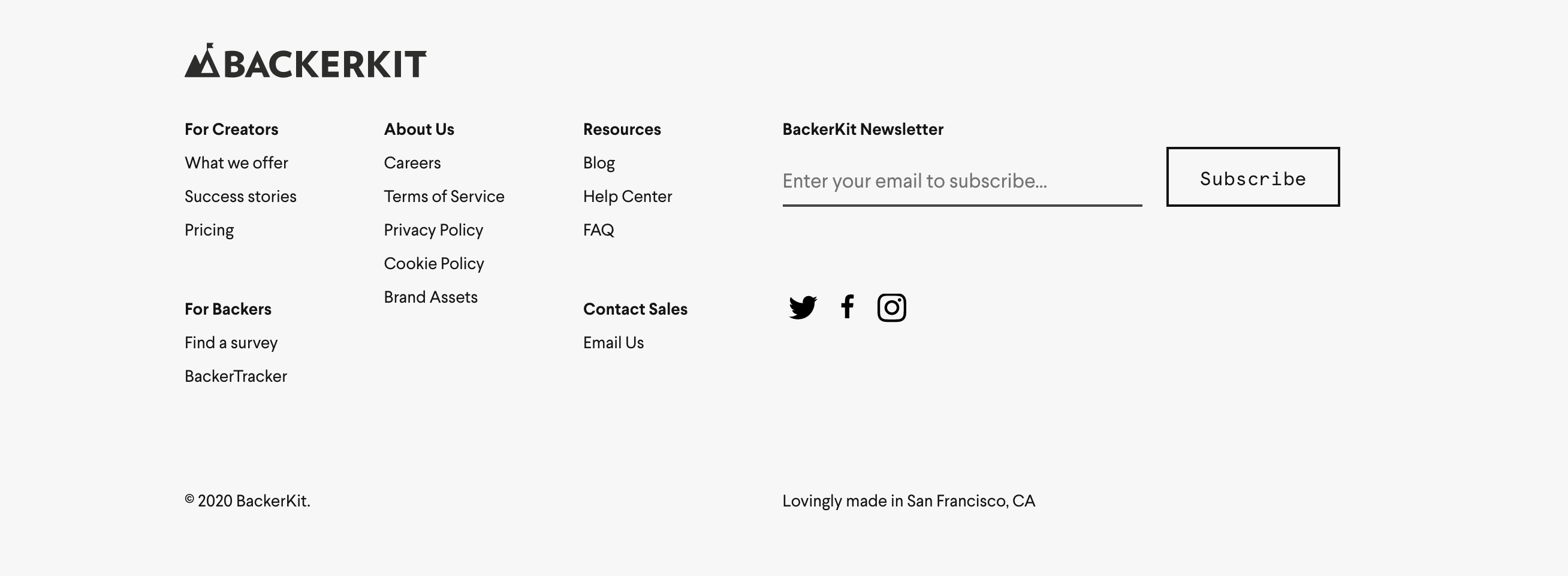 Backerkit Footer component screenshot
