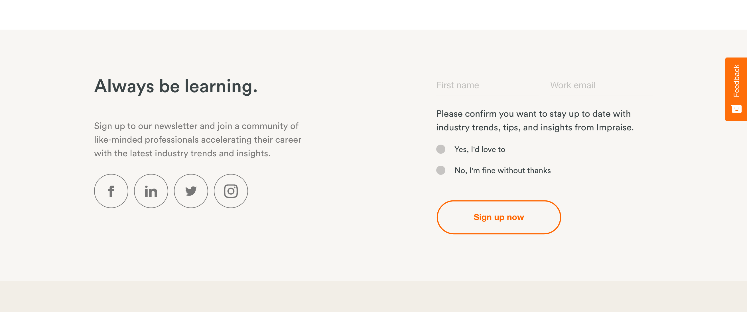 Impraise Signup component screenshot