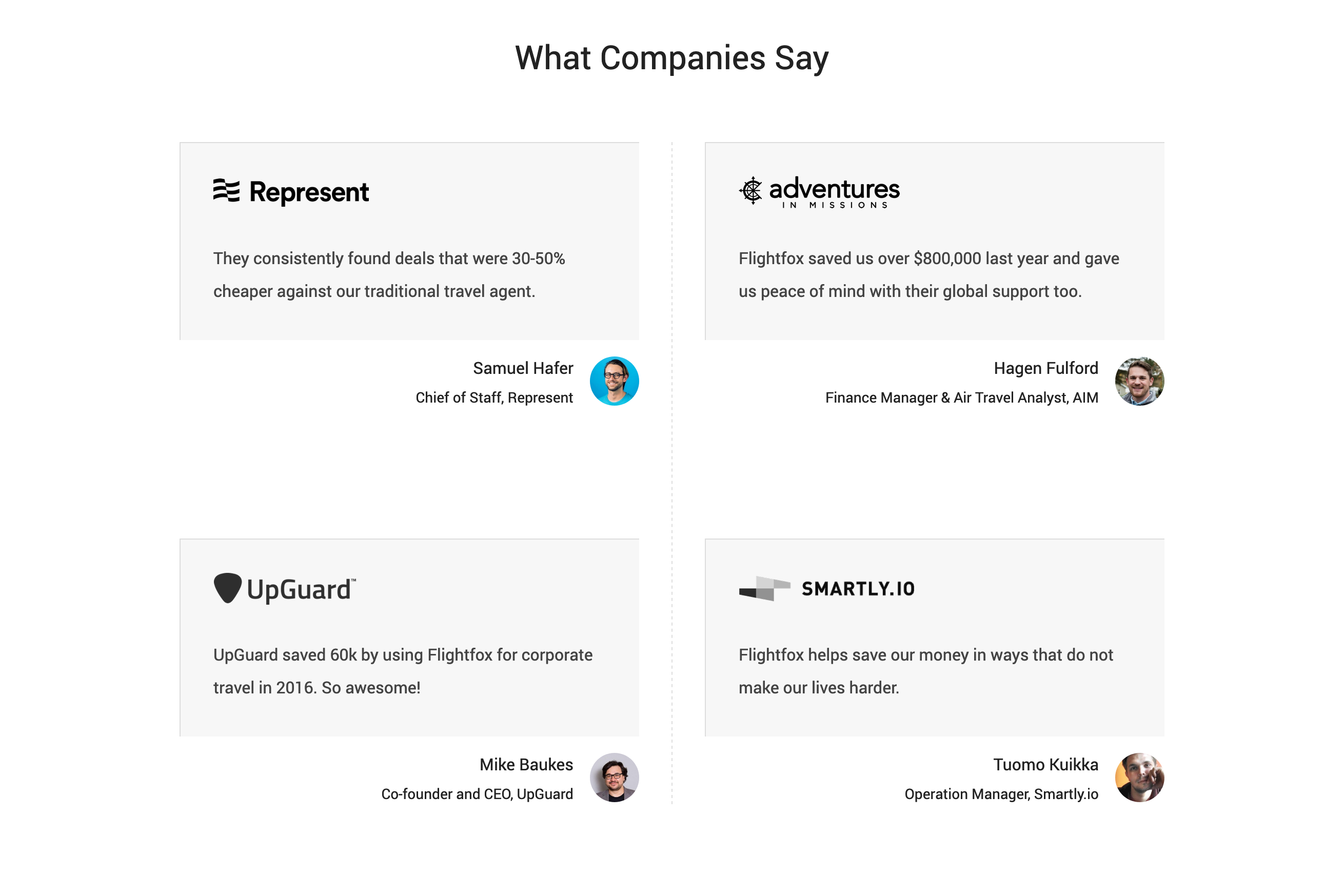 Flightfox Testimonial component screenshot