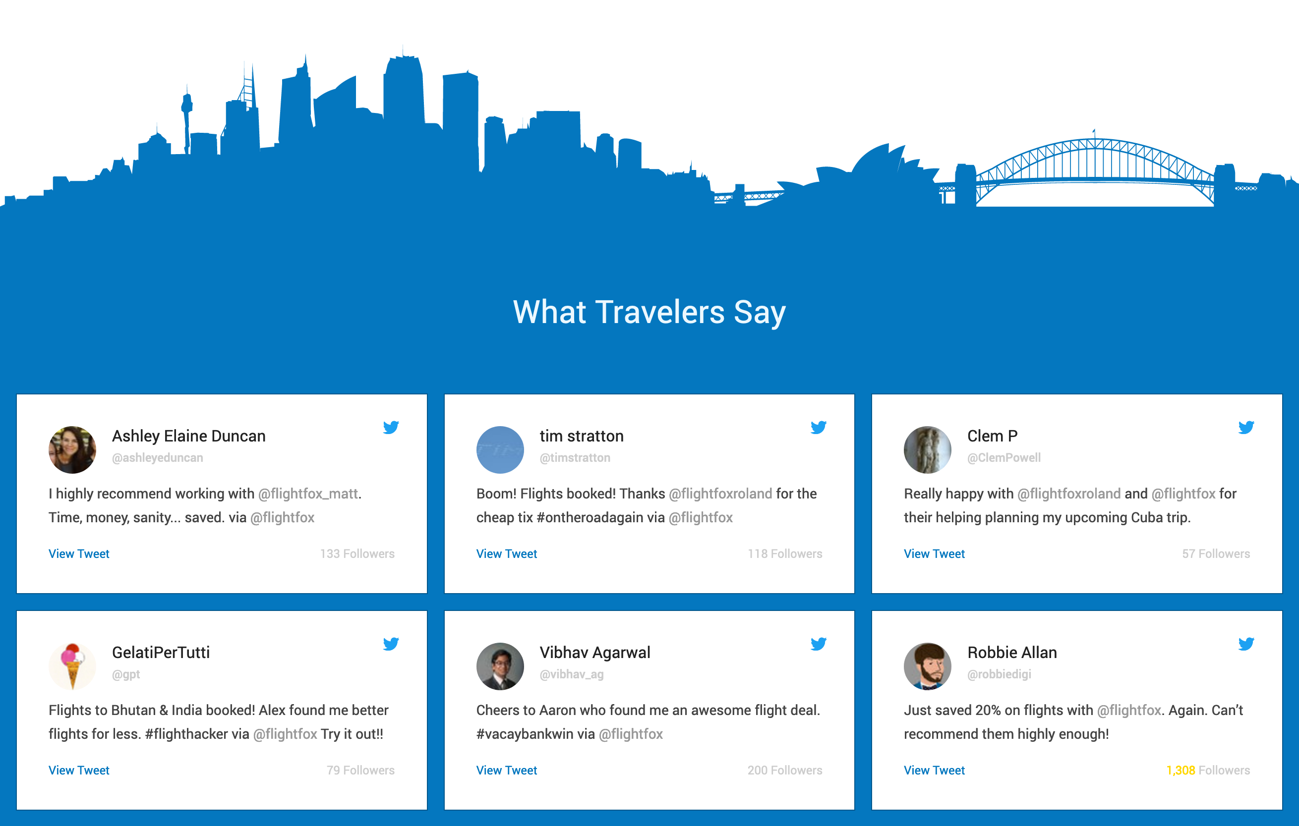 Flightfox Testimonial component screenshot