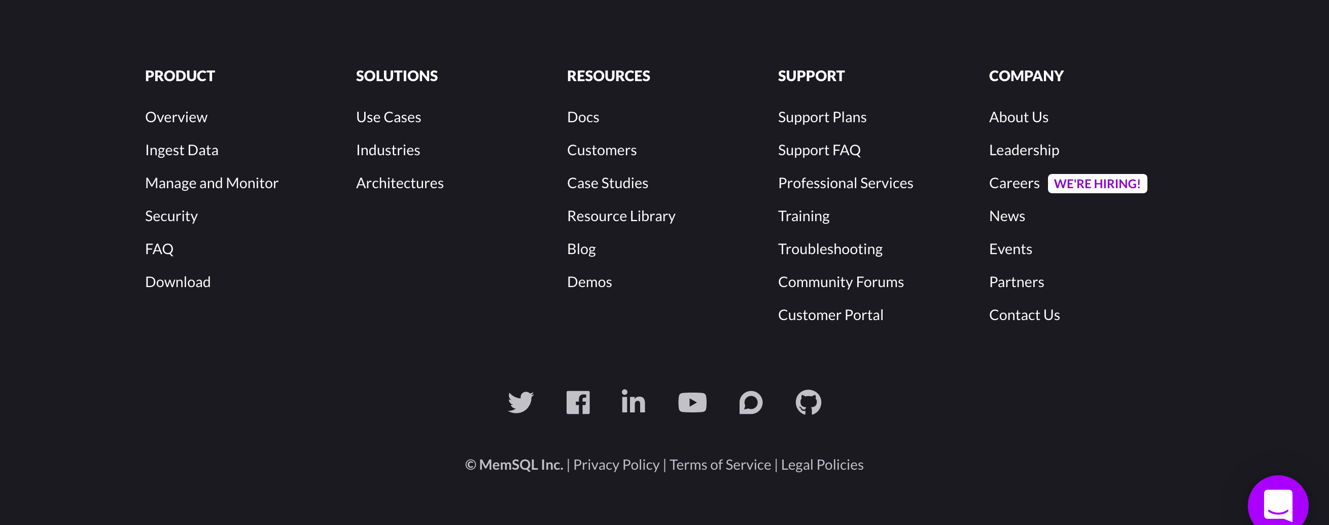 Memsql Footer component screenshot