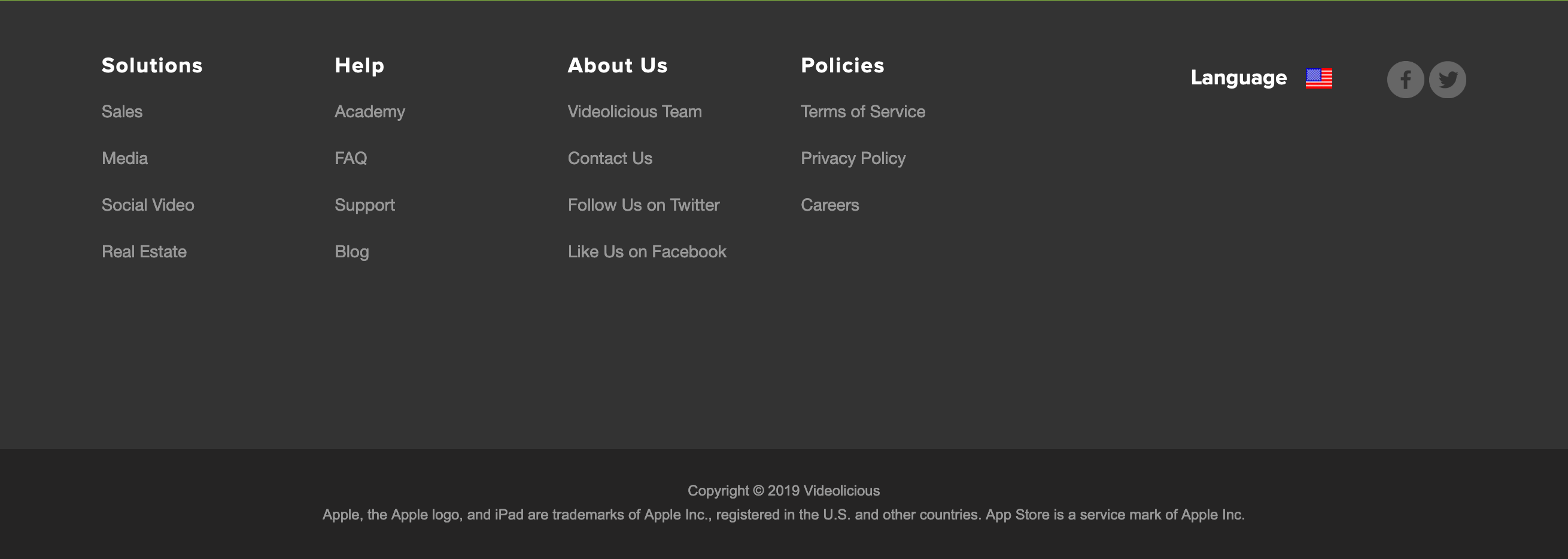 Videolicious Footer component screenshot